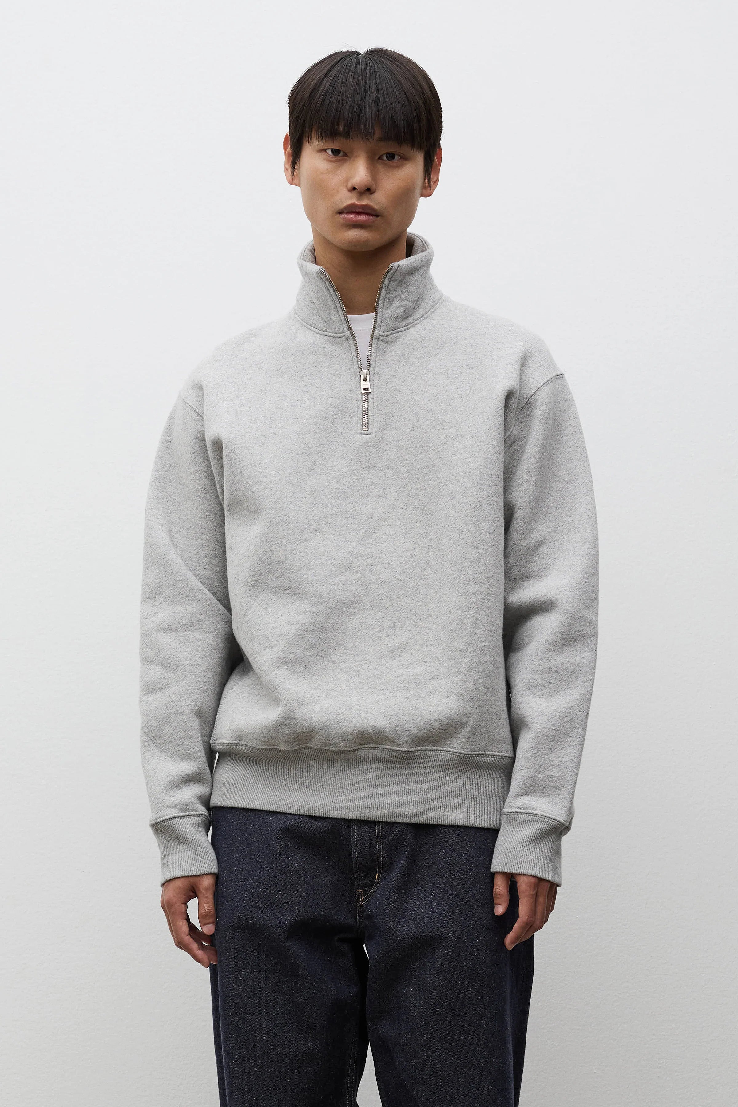 Flossli Relaxed Cotton Wool Half Zip Sweatshirt Grey Melange