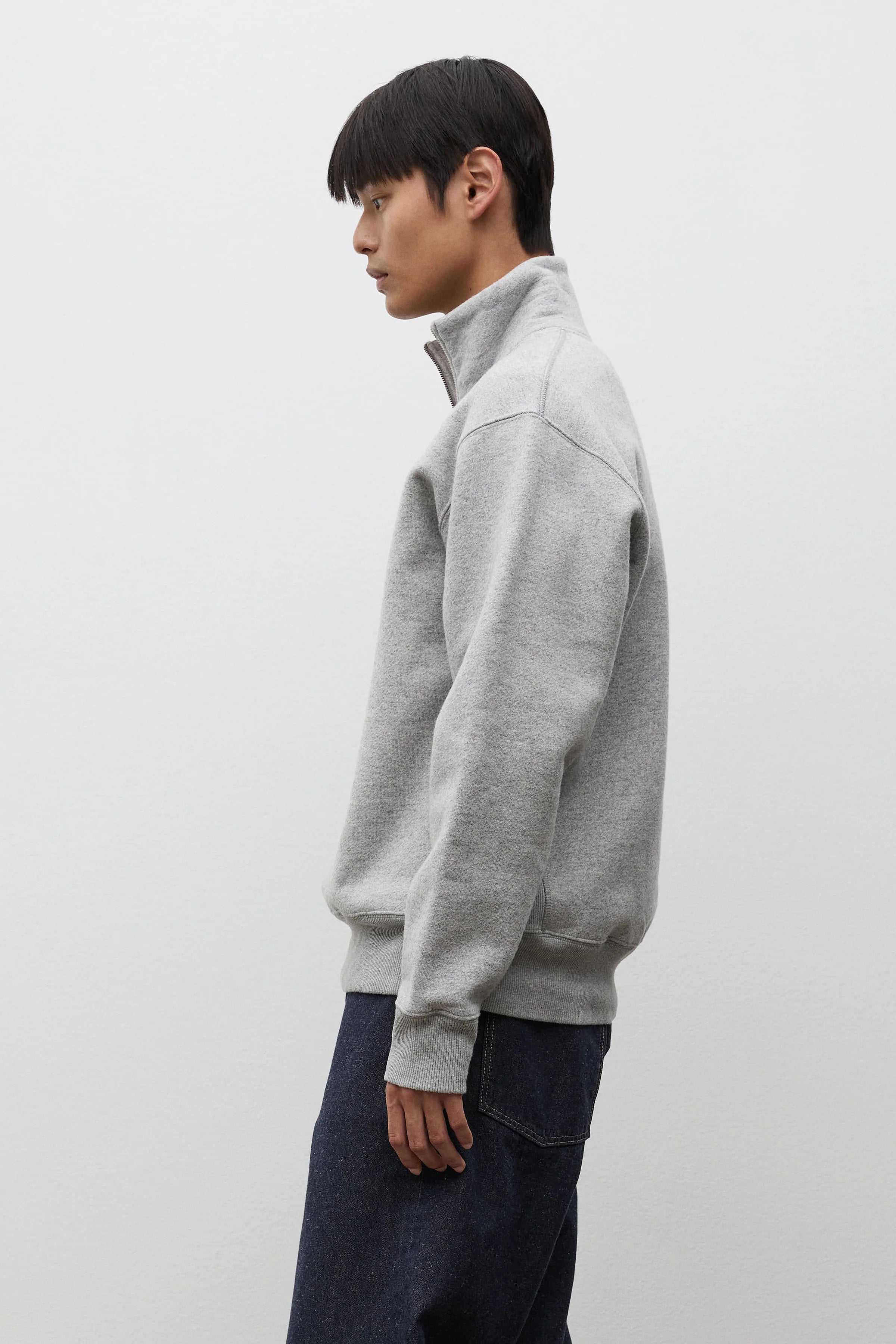 Flossli Relaxed Cotton Wool Half Zip Sweatshirt Grey Melange_2