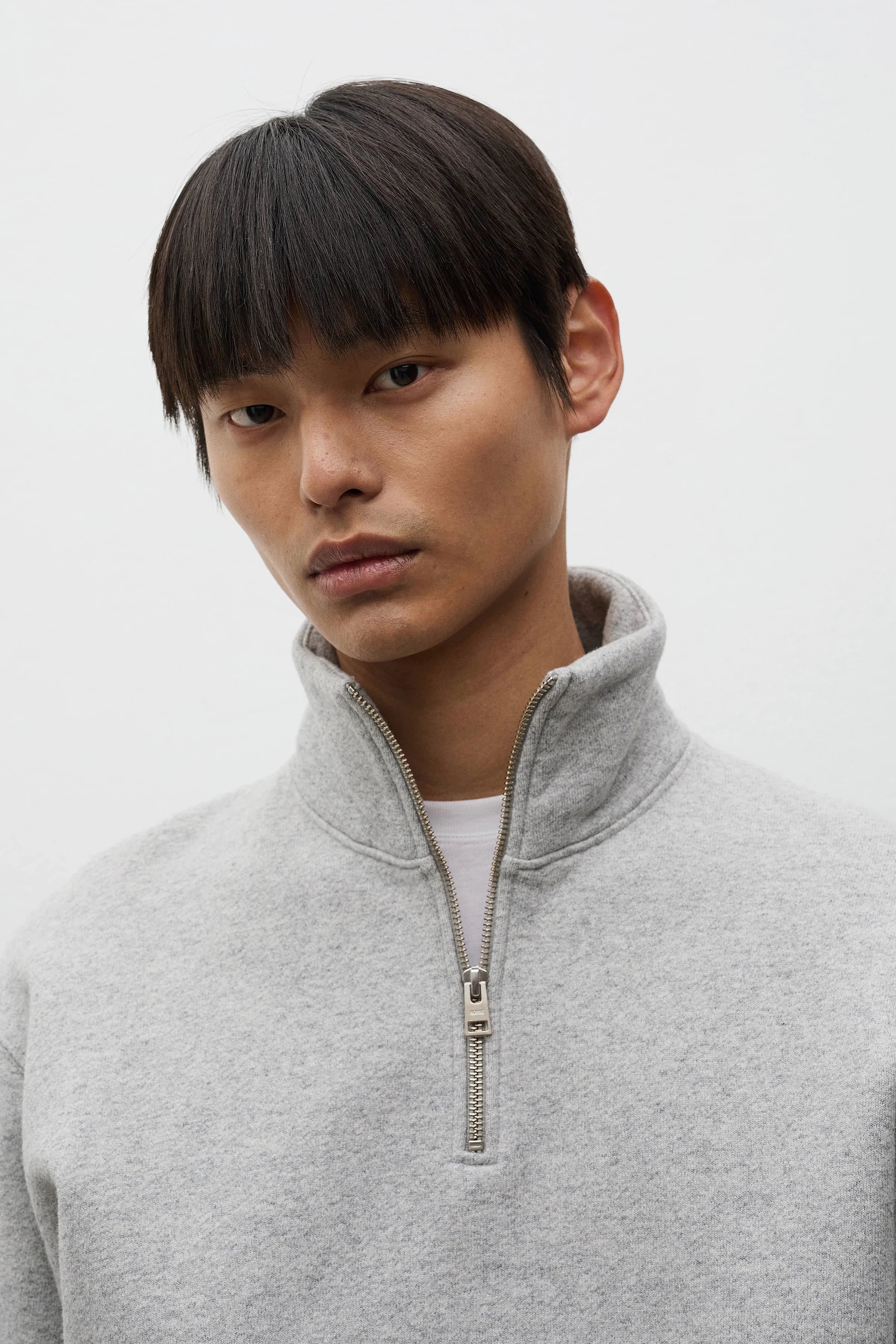Flossli Relaxed Cotton Wool Half Zip Sweatshirt Grey Melange_4
