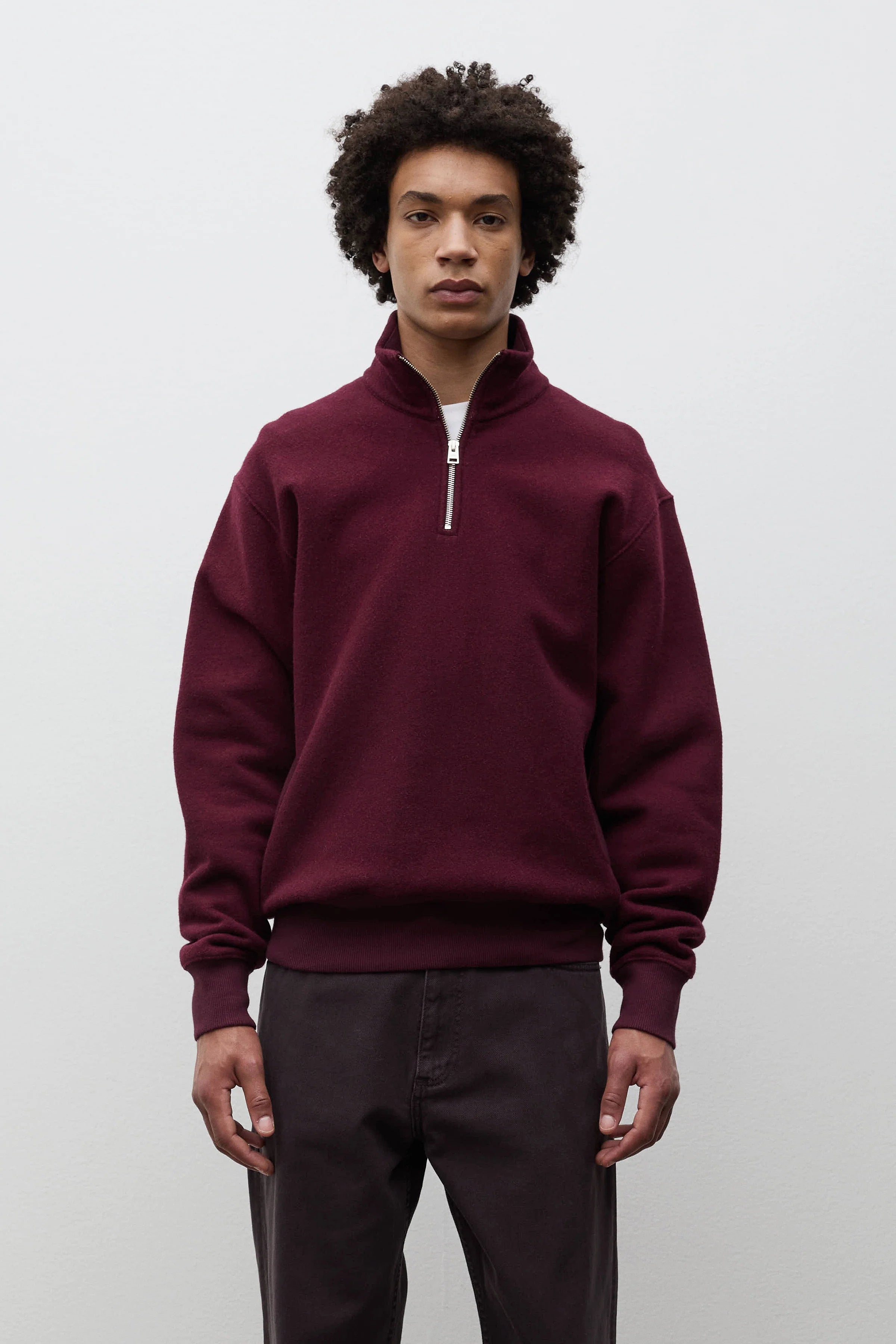 Flossli Relaxed Cotton Wool Half Zip Sweatshirt Mahogany_1