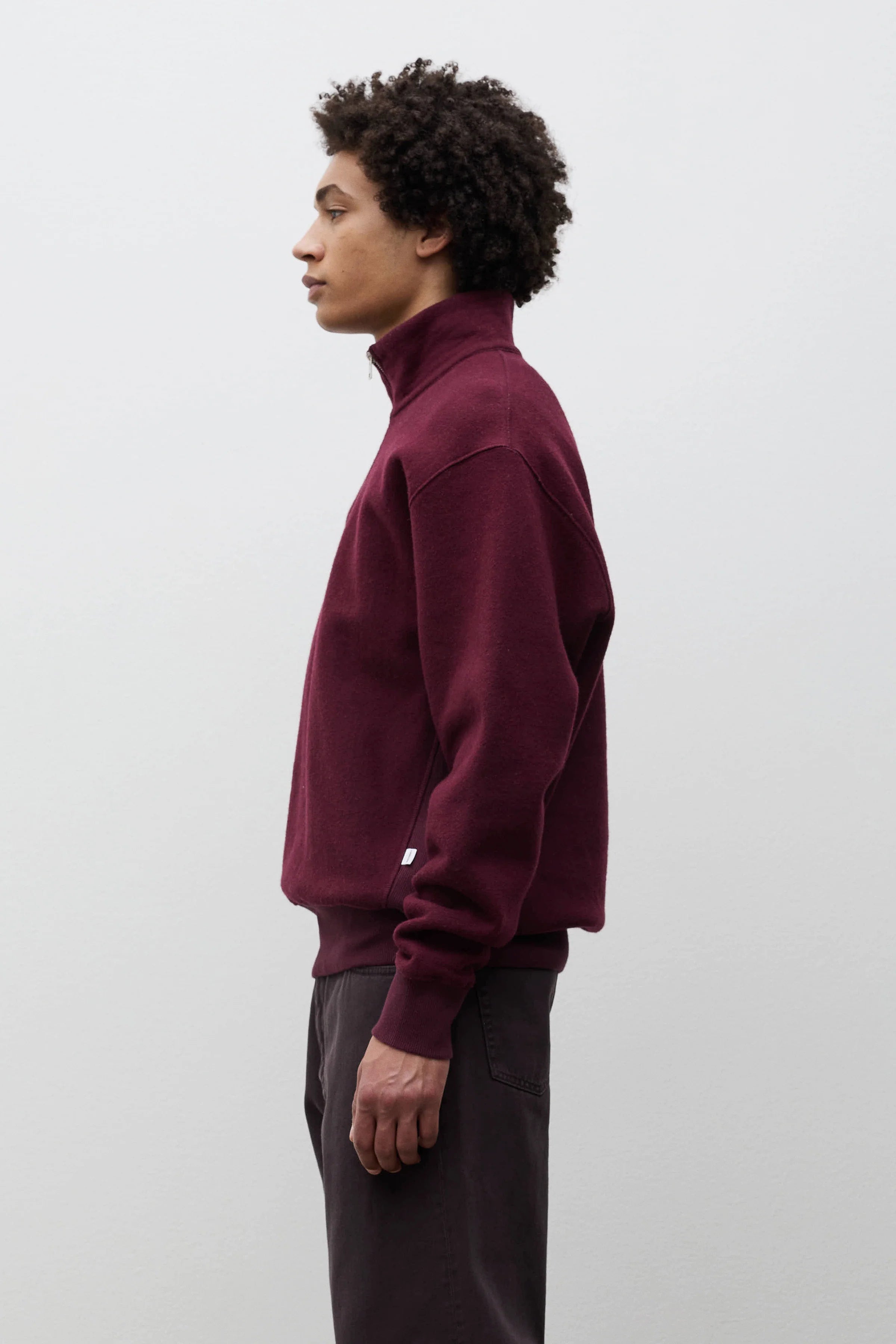 Flossli Relaxed Cotton Wool Half Zip Sweatshirt Mahogany_2