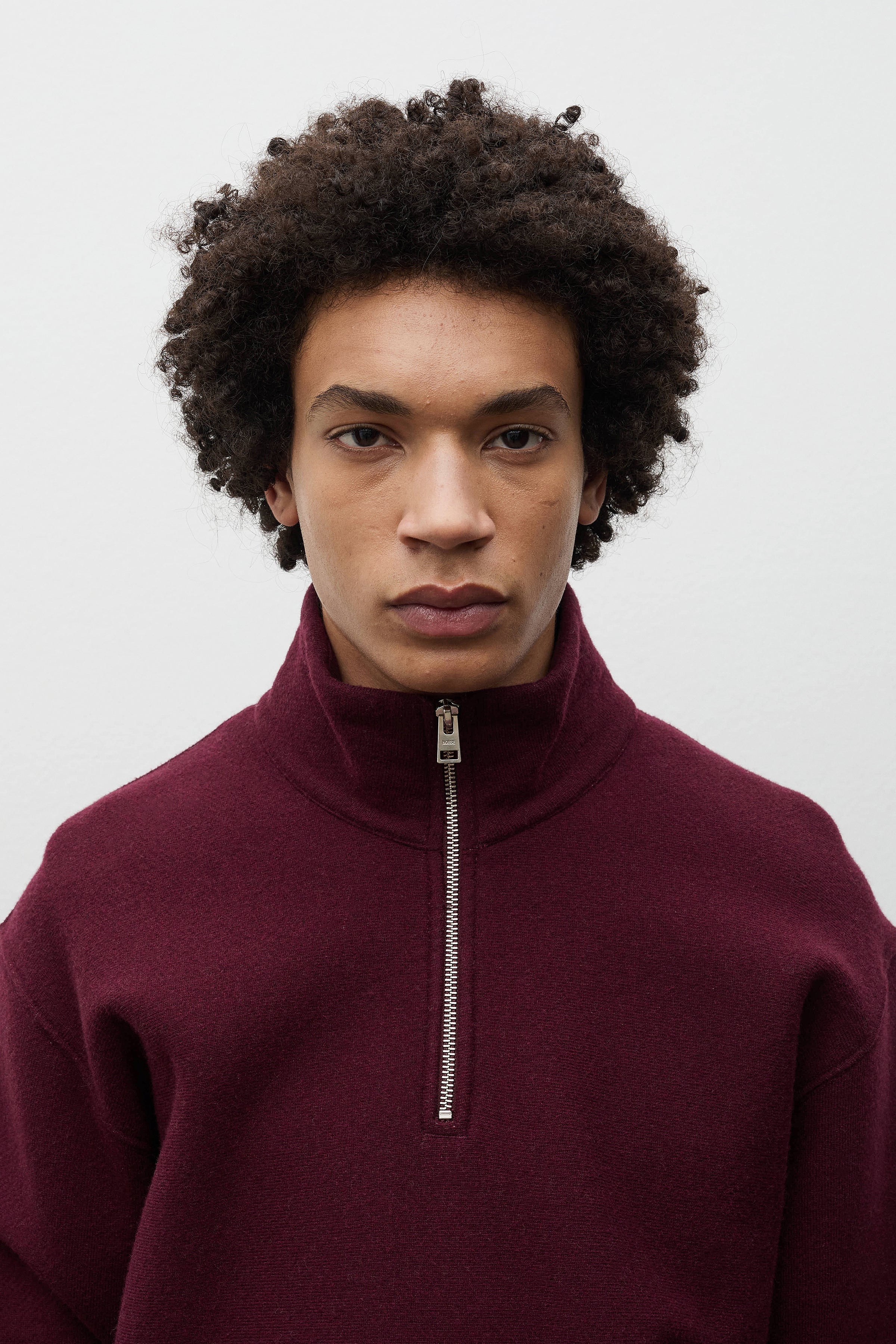 Flossli Relaxed Cotton Wool Half Zip Sweatshirt Mahogany_4