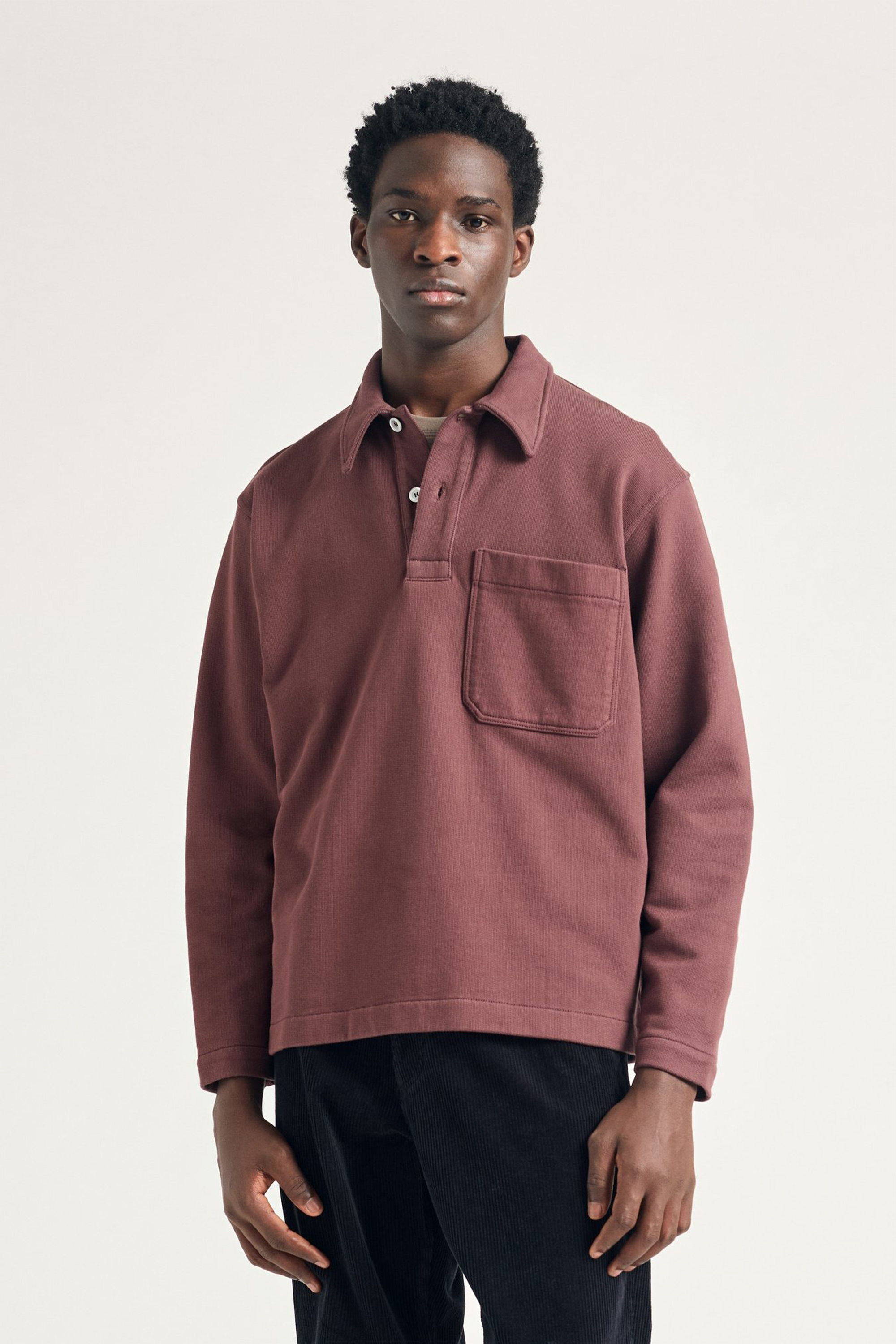 Fraser Relaxed Organic Loopback LS Polo Mahogany