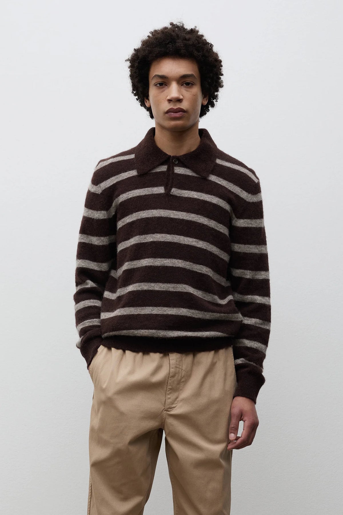 Gudme Baby Alpaca Stripe Polo Delicioso Brown_3