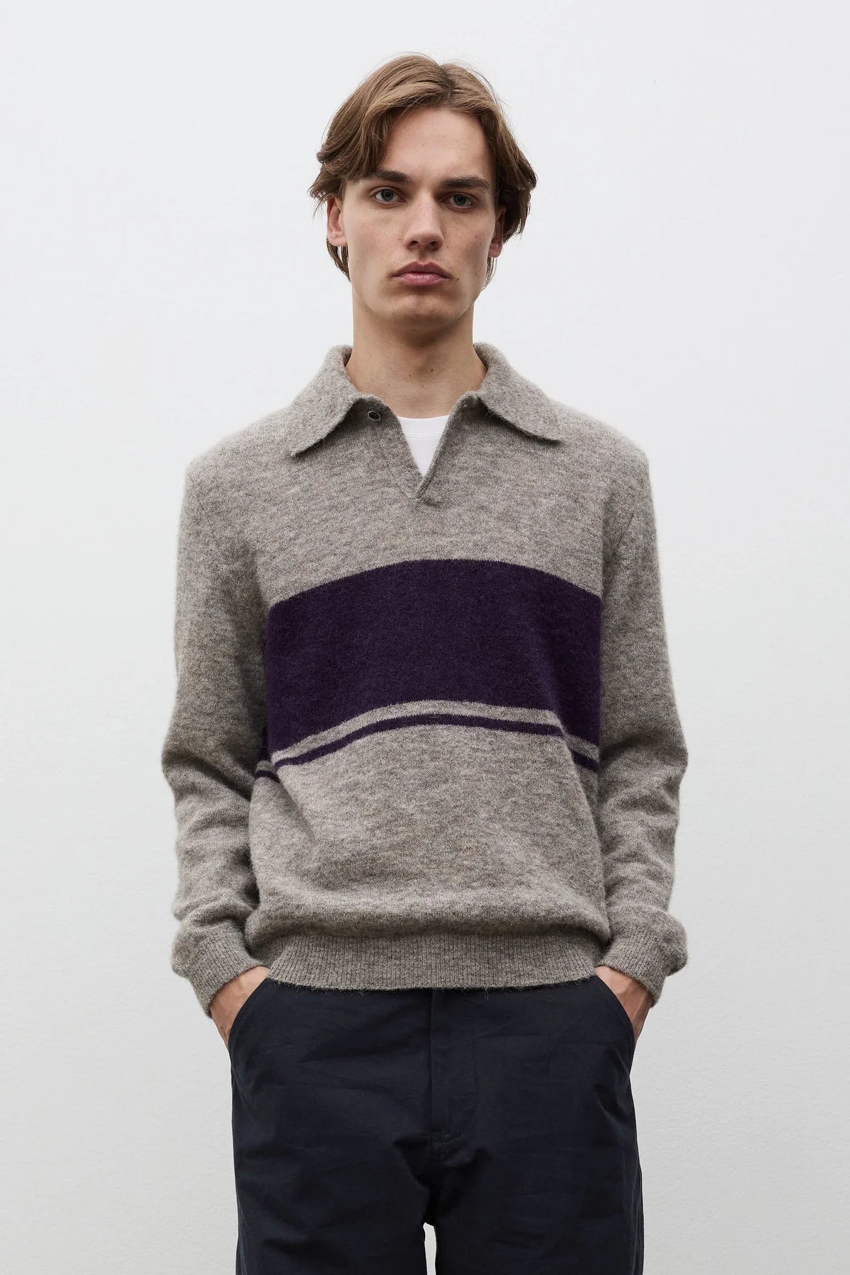 Gudme Baby Alpaca Stripe Polo Walnut_3