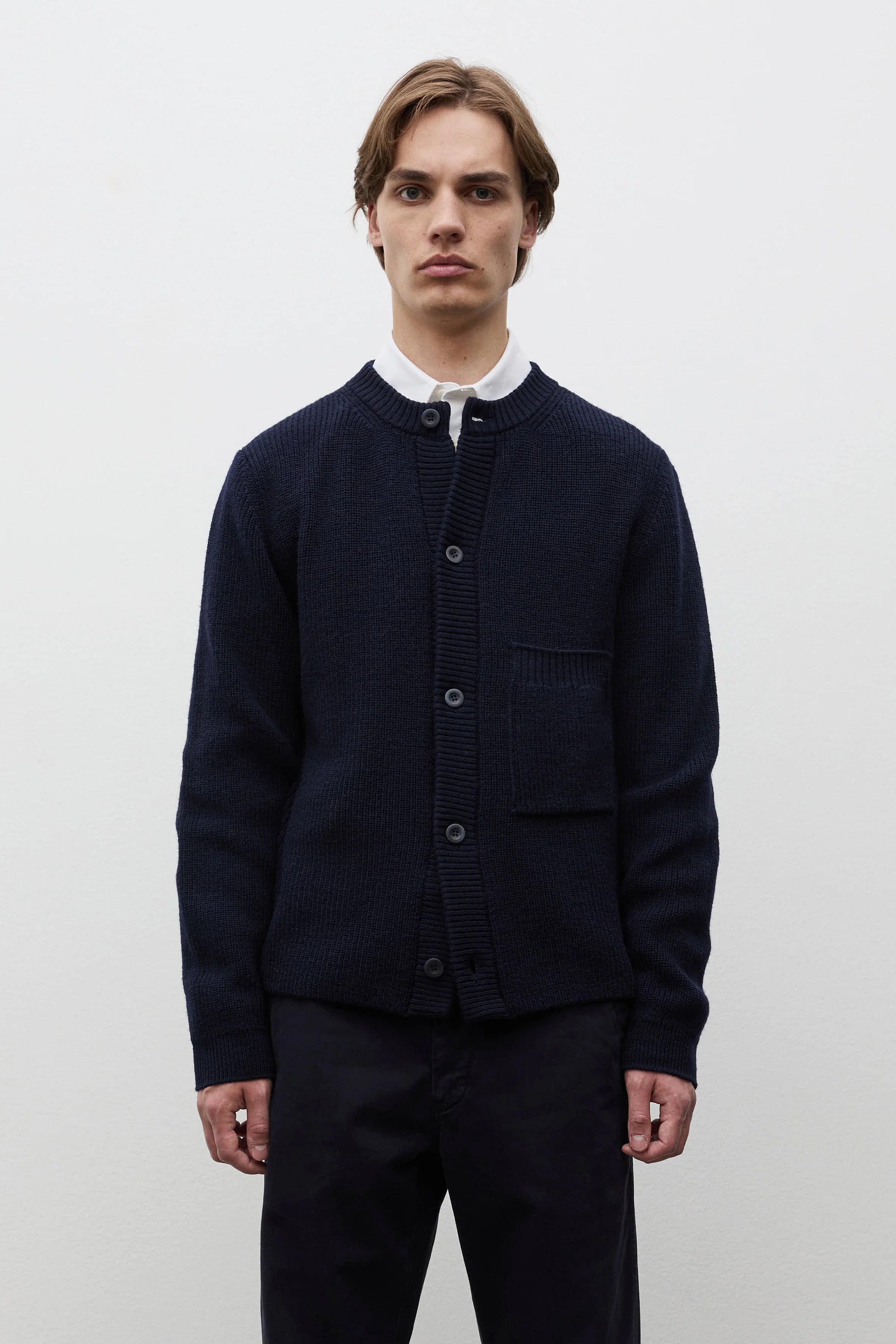 Gullverket Cotton Wool Rib Cardigan Dark Navy