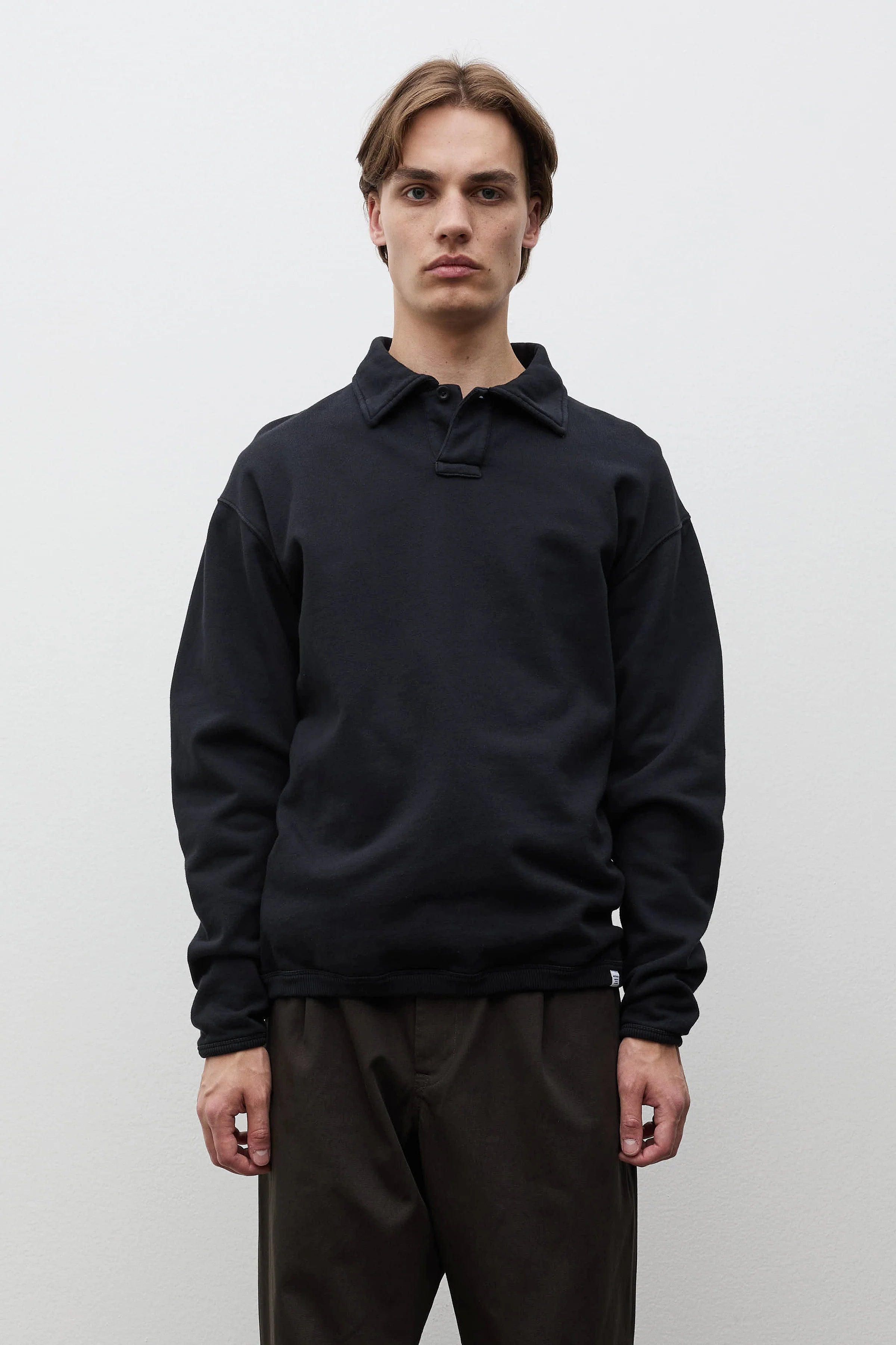 Hjartdal Brushed Diagonal Cotton Fleece Polo Black_1