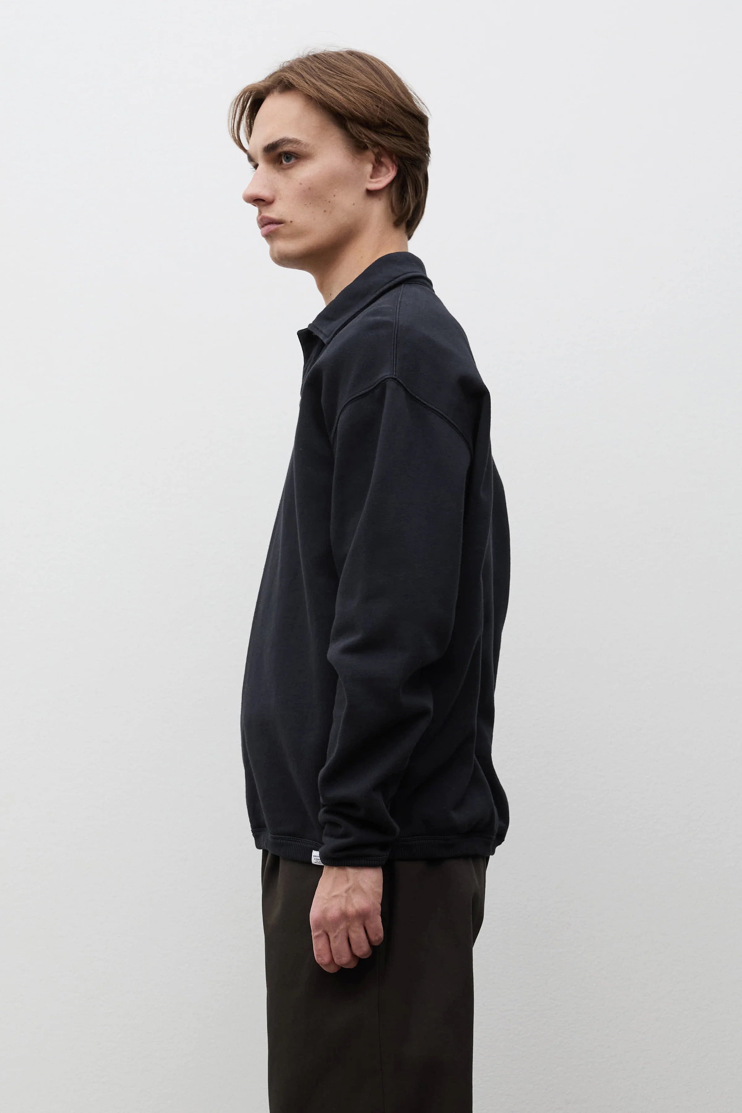 Hjartdal Brushed Diagonal Cotton Fleece Polo Black_2