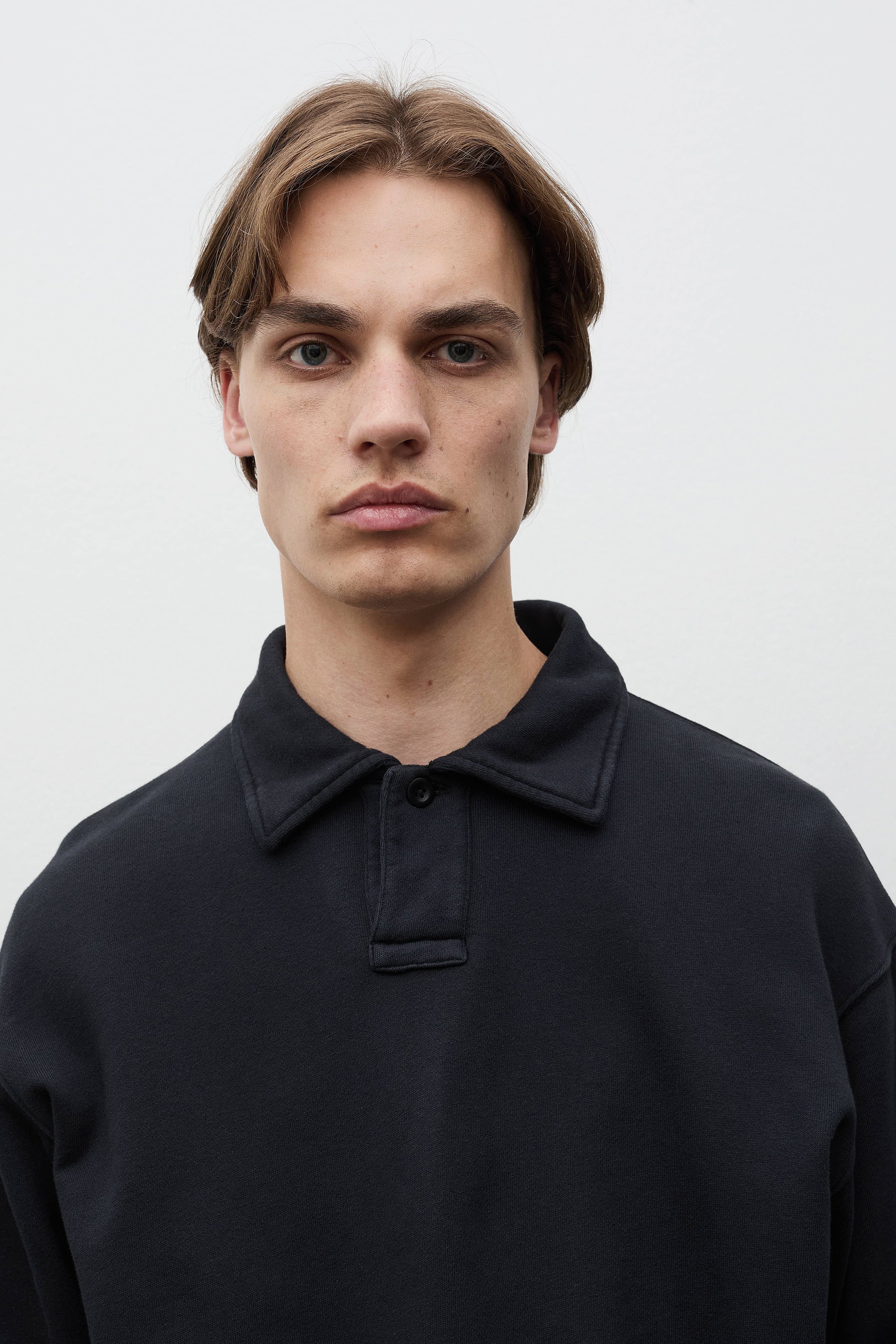 Hjartdal Brushed Diagonal Cotton Fleece Polo Black_4
