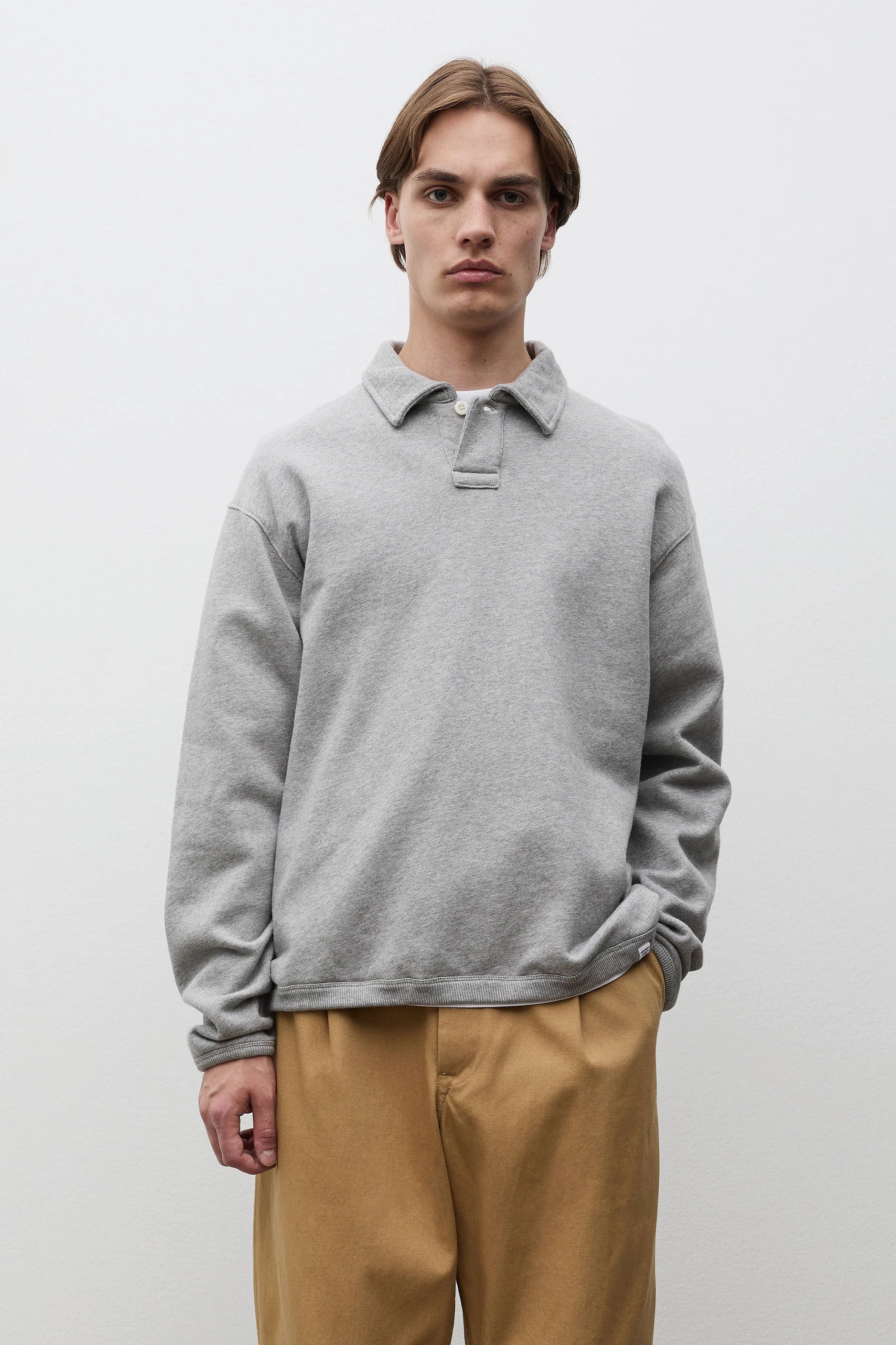 Hjartdal Brushed Diagonal Cotton Fleece Polo Grey Melange