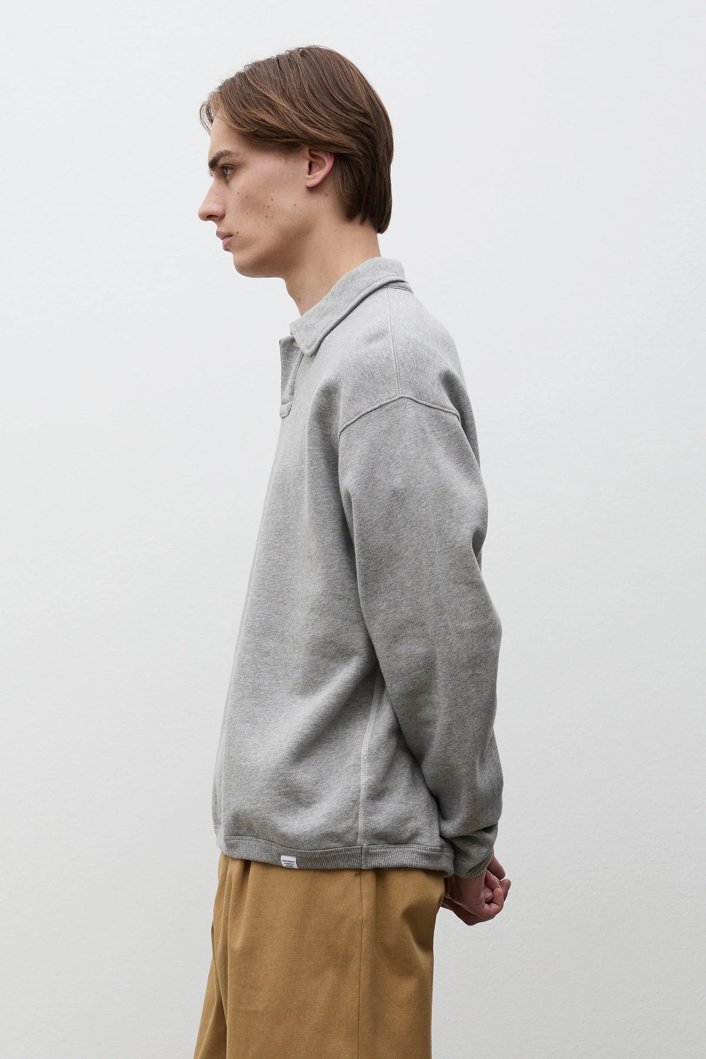 Hjartdal Brushed Diagonal Cotton Fleece Polo Grey Melange_2