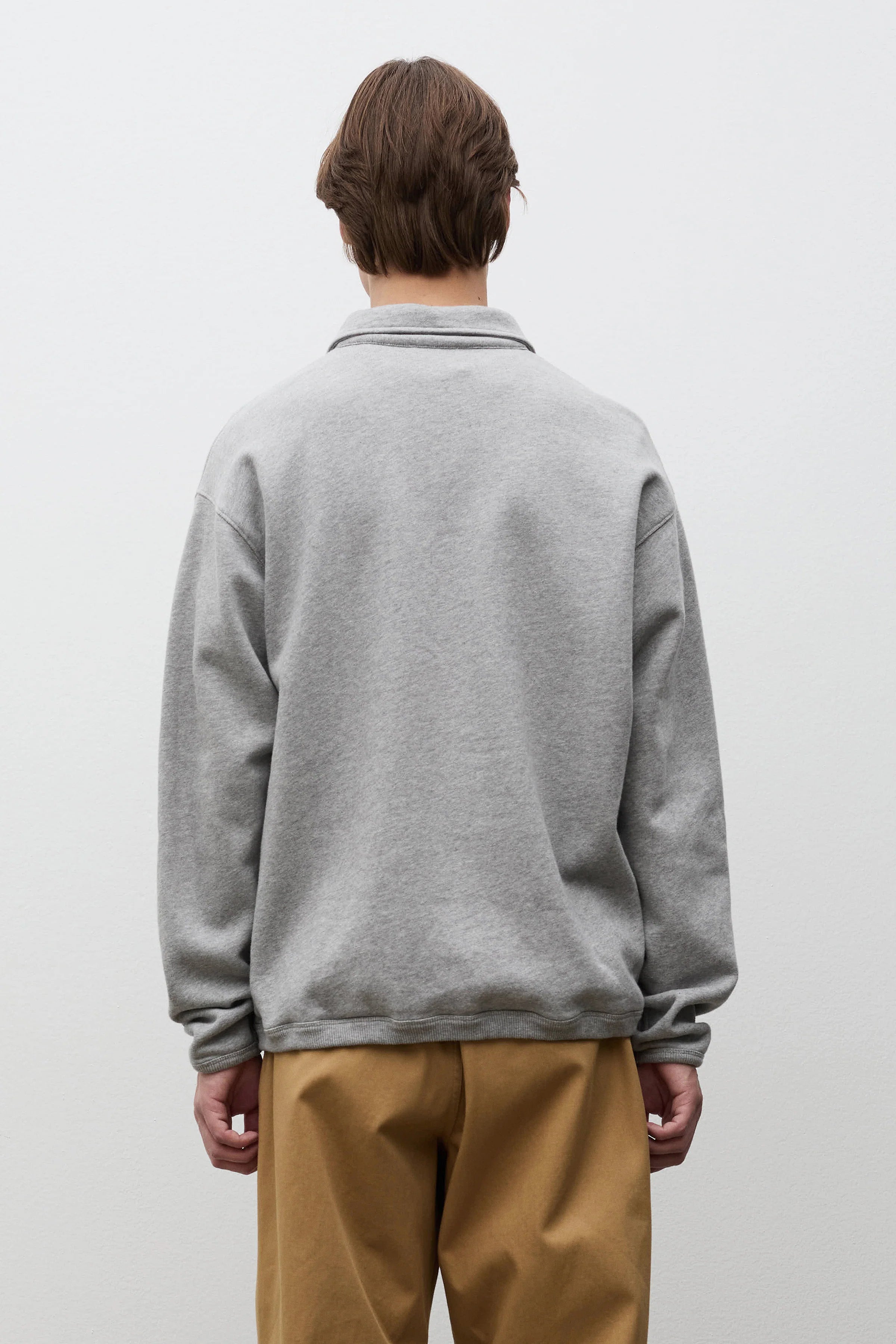 Hjartdal Brushed Diagonal Cotton Fleece Polo Grey Melange_3