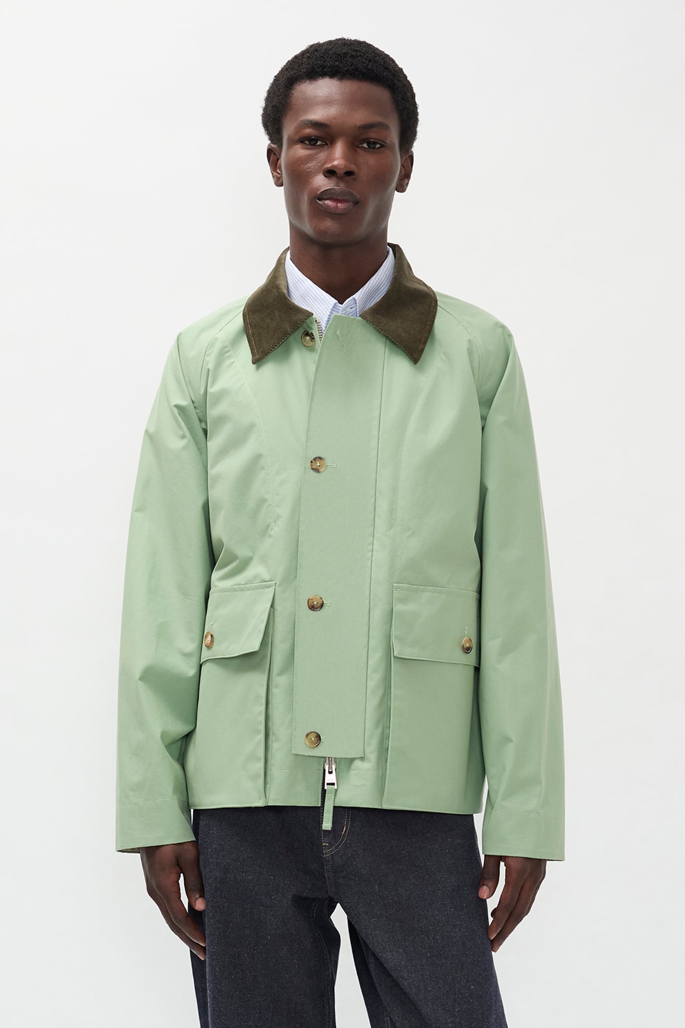 Holmen Wax Raglan Light Jacket Basil_1