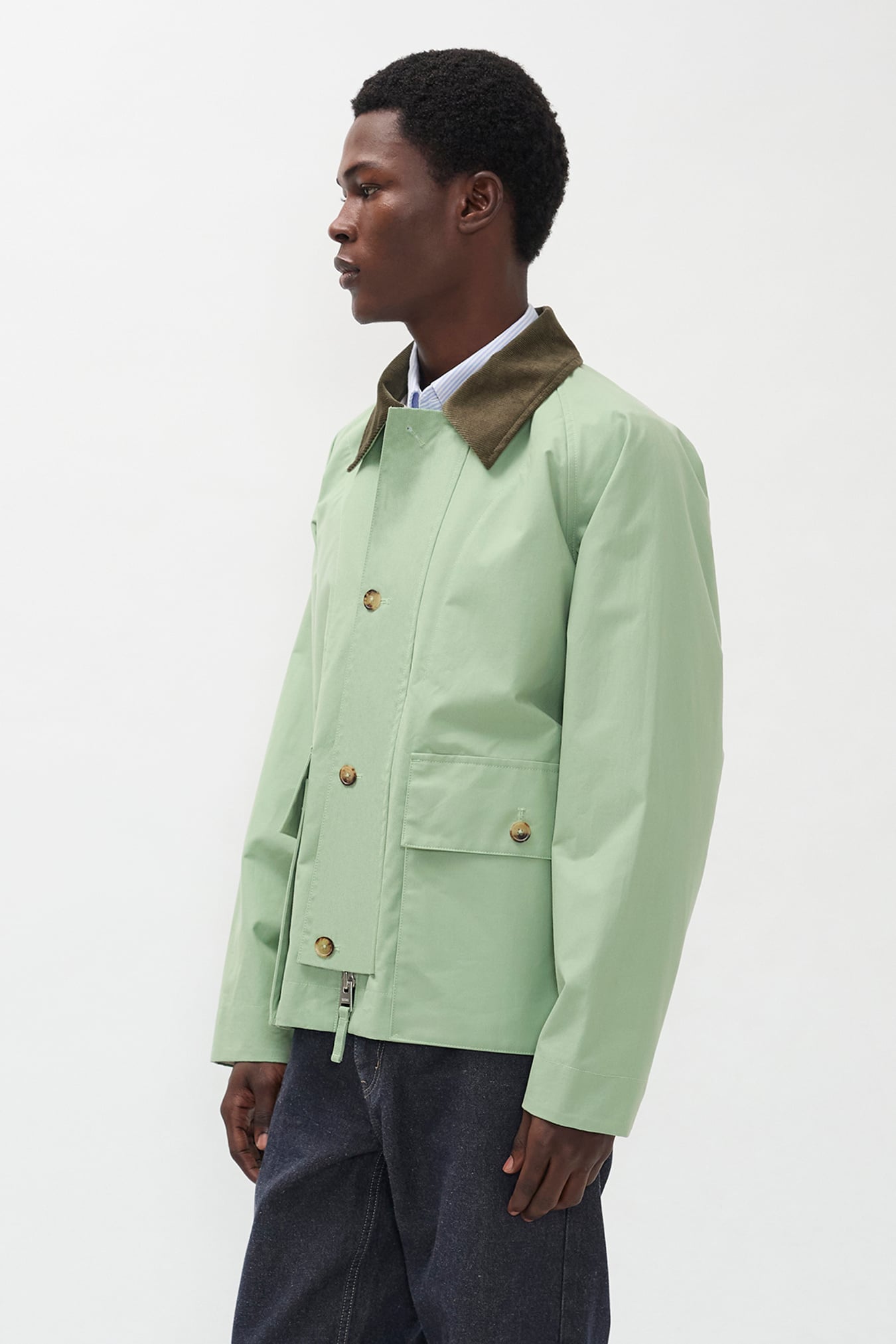 Holmen Wax Raglan Light Jacket Basil_2