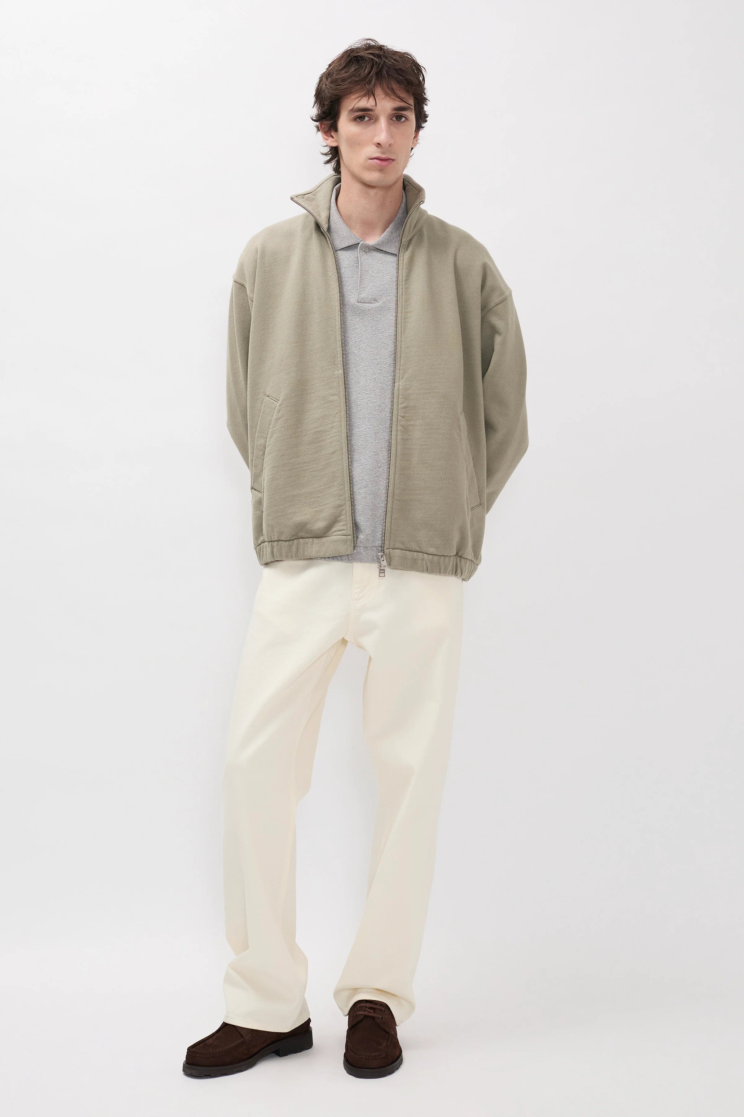Hornidal Relaxed Organic Loopback Track Jacket Vetiver