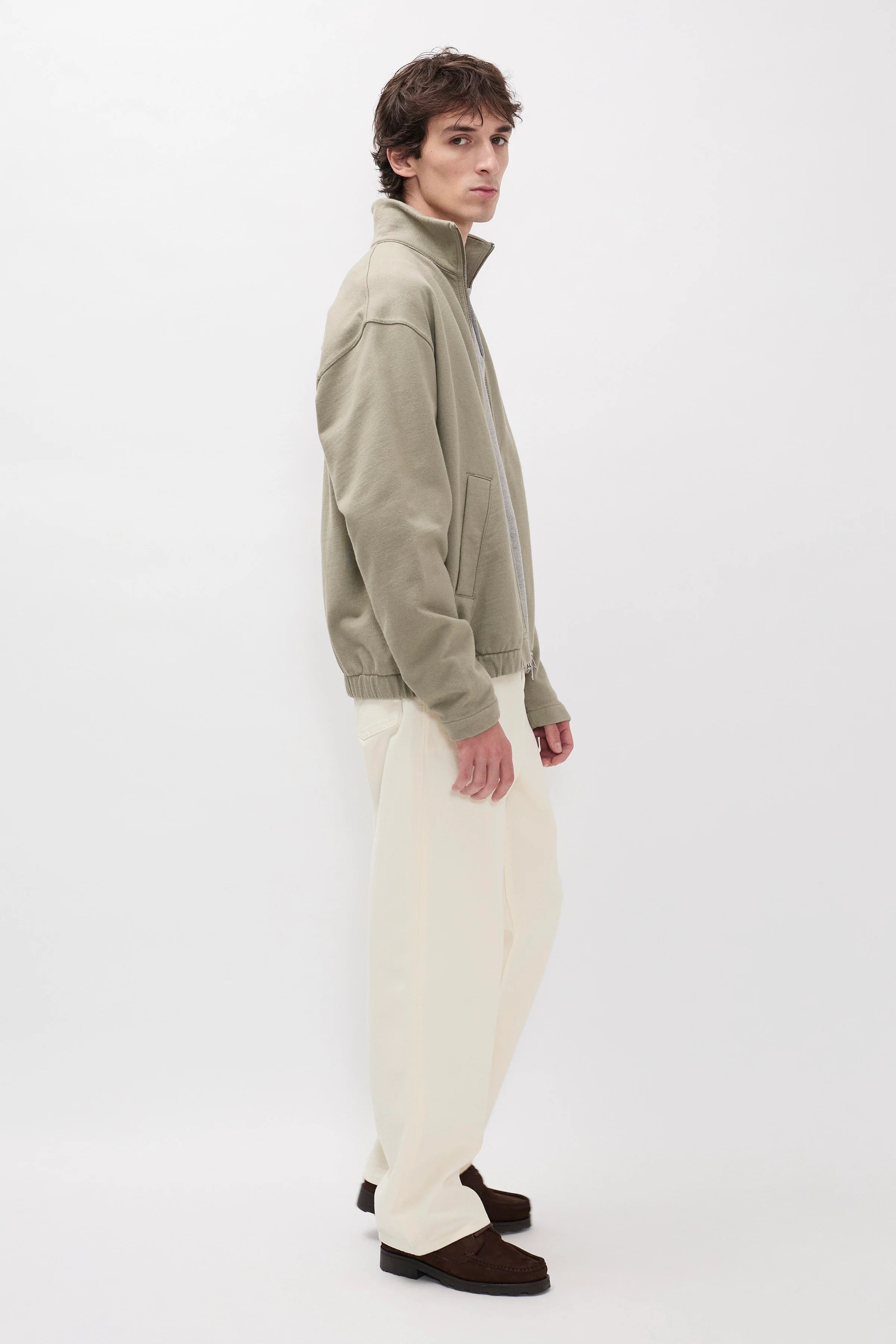 Hornidal Relaxed Organic Loopback Track Jacket Vetiver