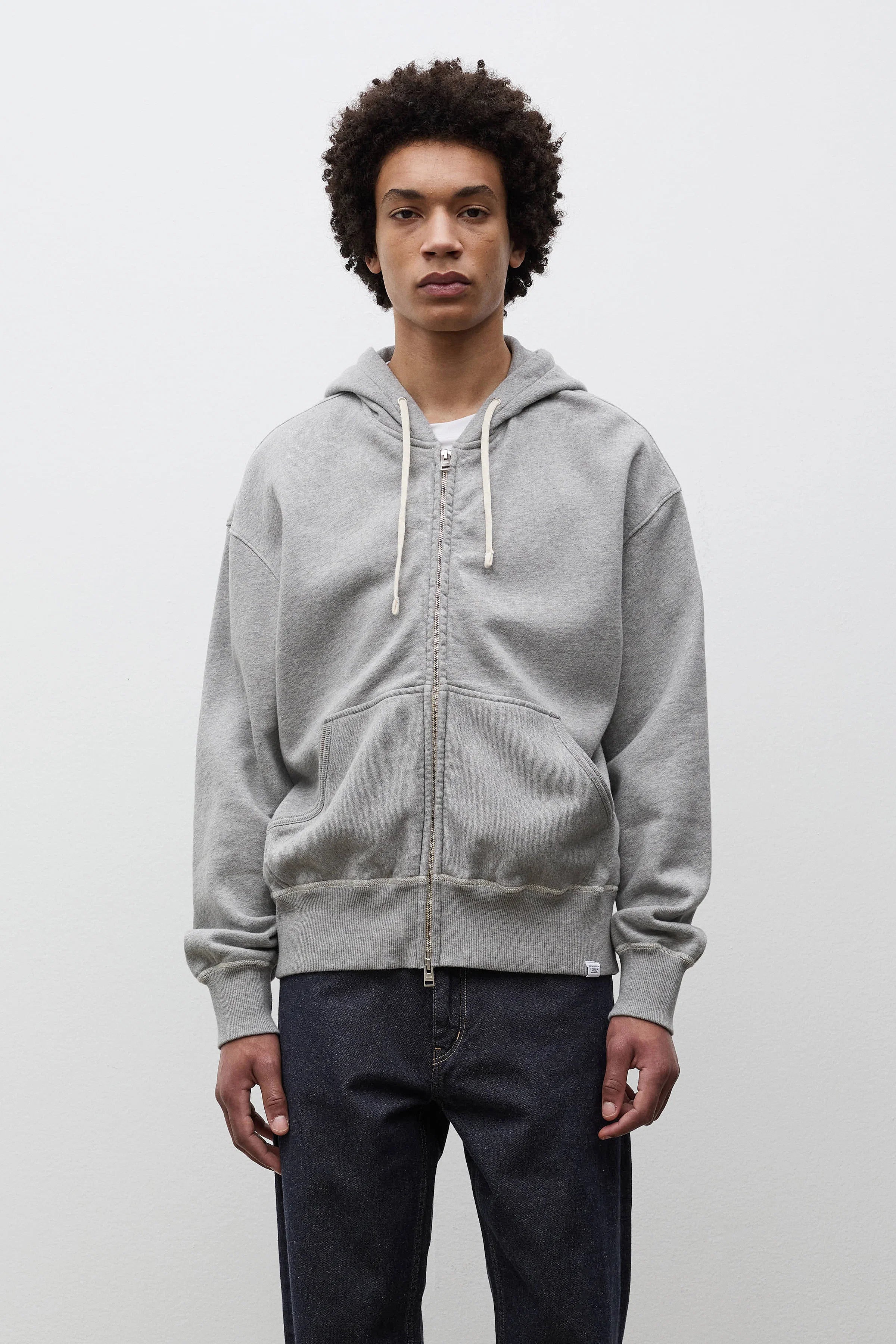 Keldur Brushed Diagonal Cotton Fleece Zip Hoodie Grey Melange