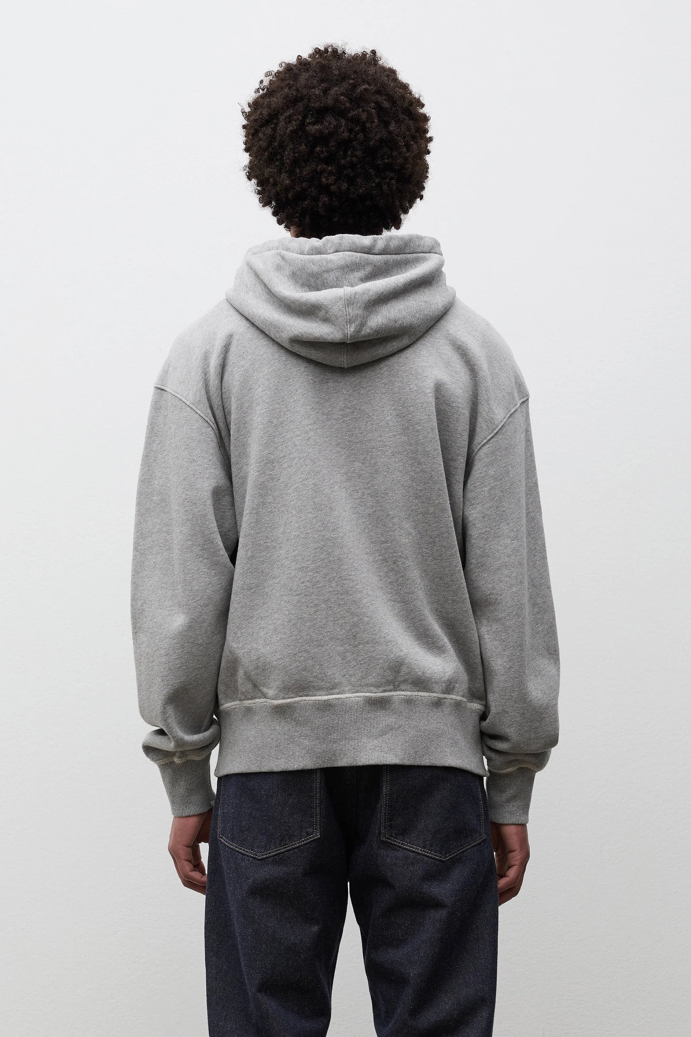 Keldur Brushed Diagonal Cotton Fleece Zip Hoodie Grey Melange_3