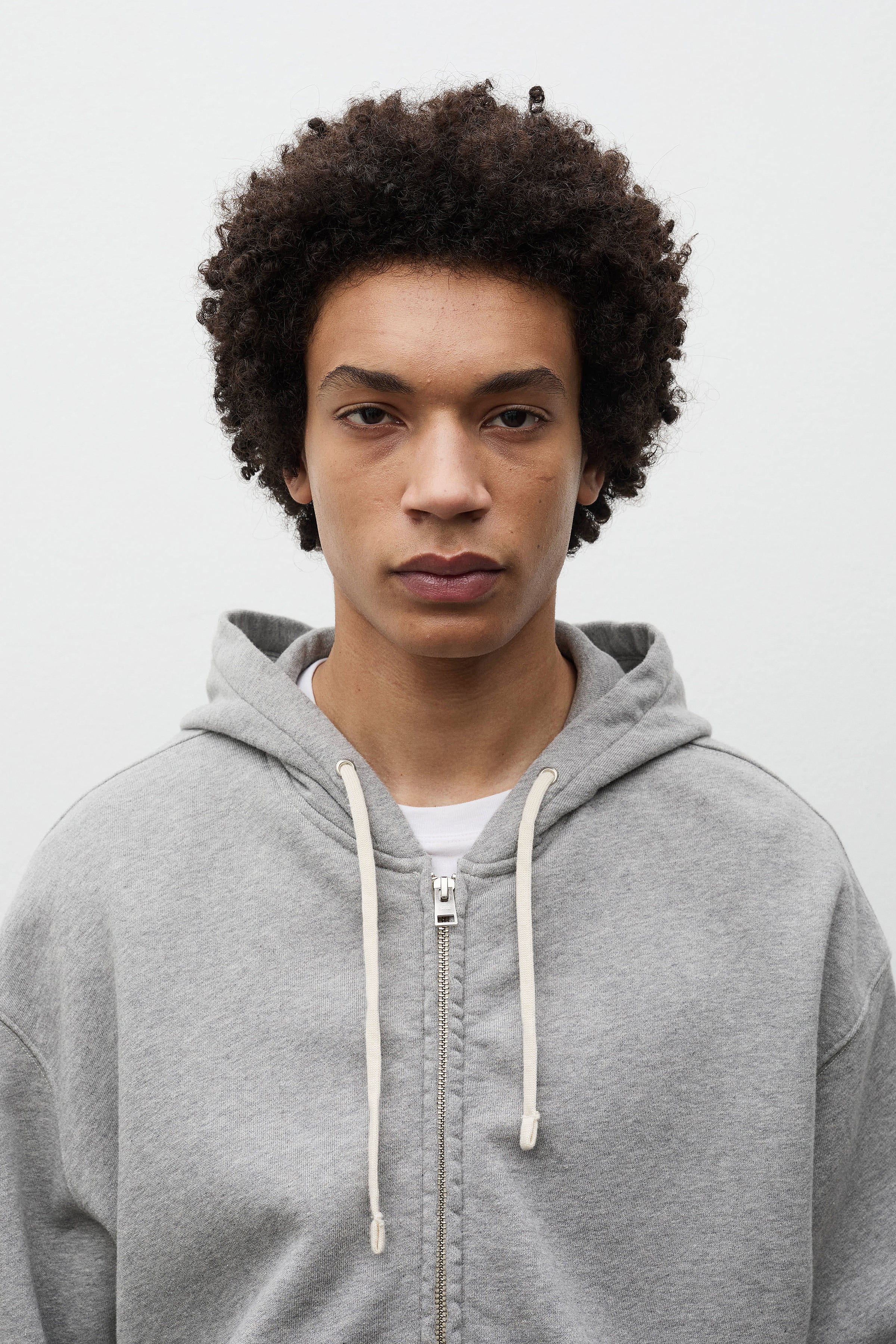 Keldur Brushed Diagonal Cotton Fleece Zip Hoodie Grey Melange_4