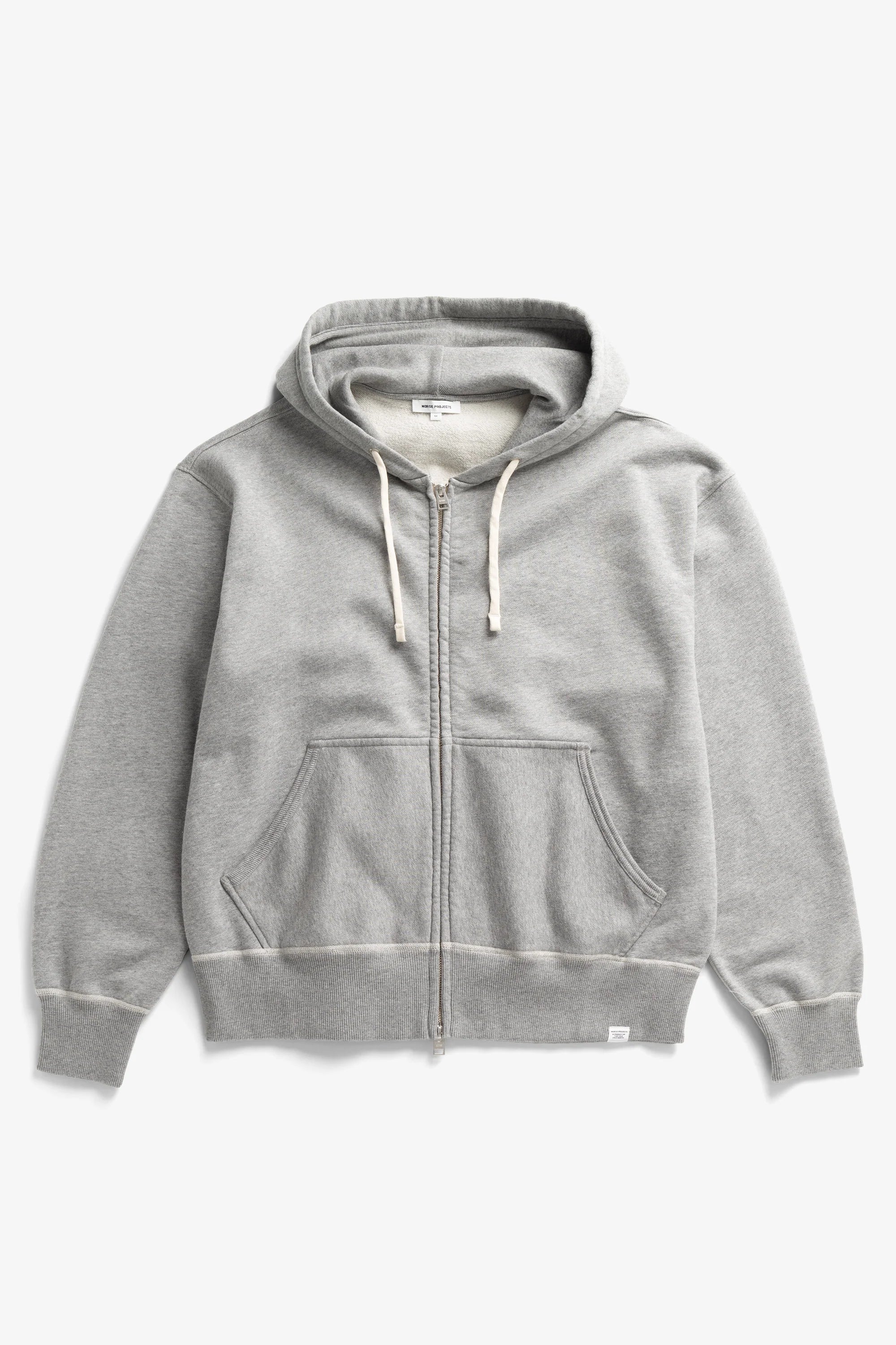 Keldur Brushed Diagonal Cotton Fleece Zip Hoodie Grey Melange_5