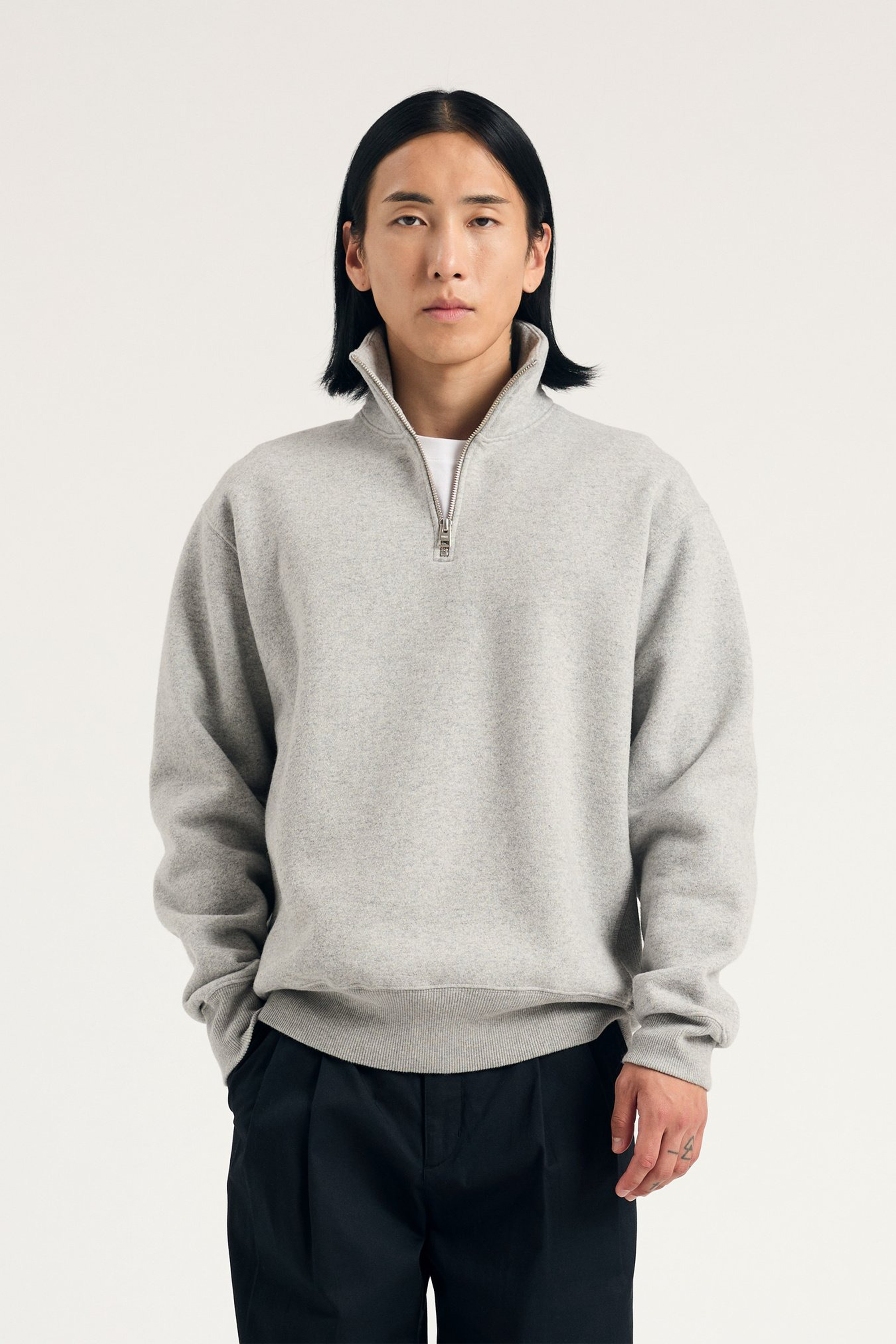 Ketel Cotton Wool Half Zip Sweatshirt Grey Melange