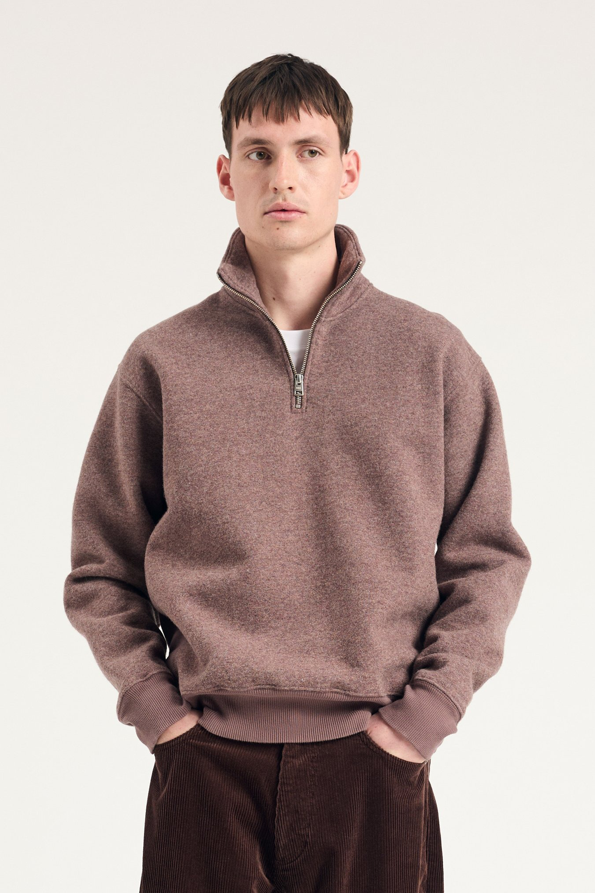 Ketel Cotton Wool Half Zip Sweatshirt Walnut