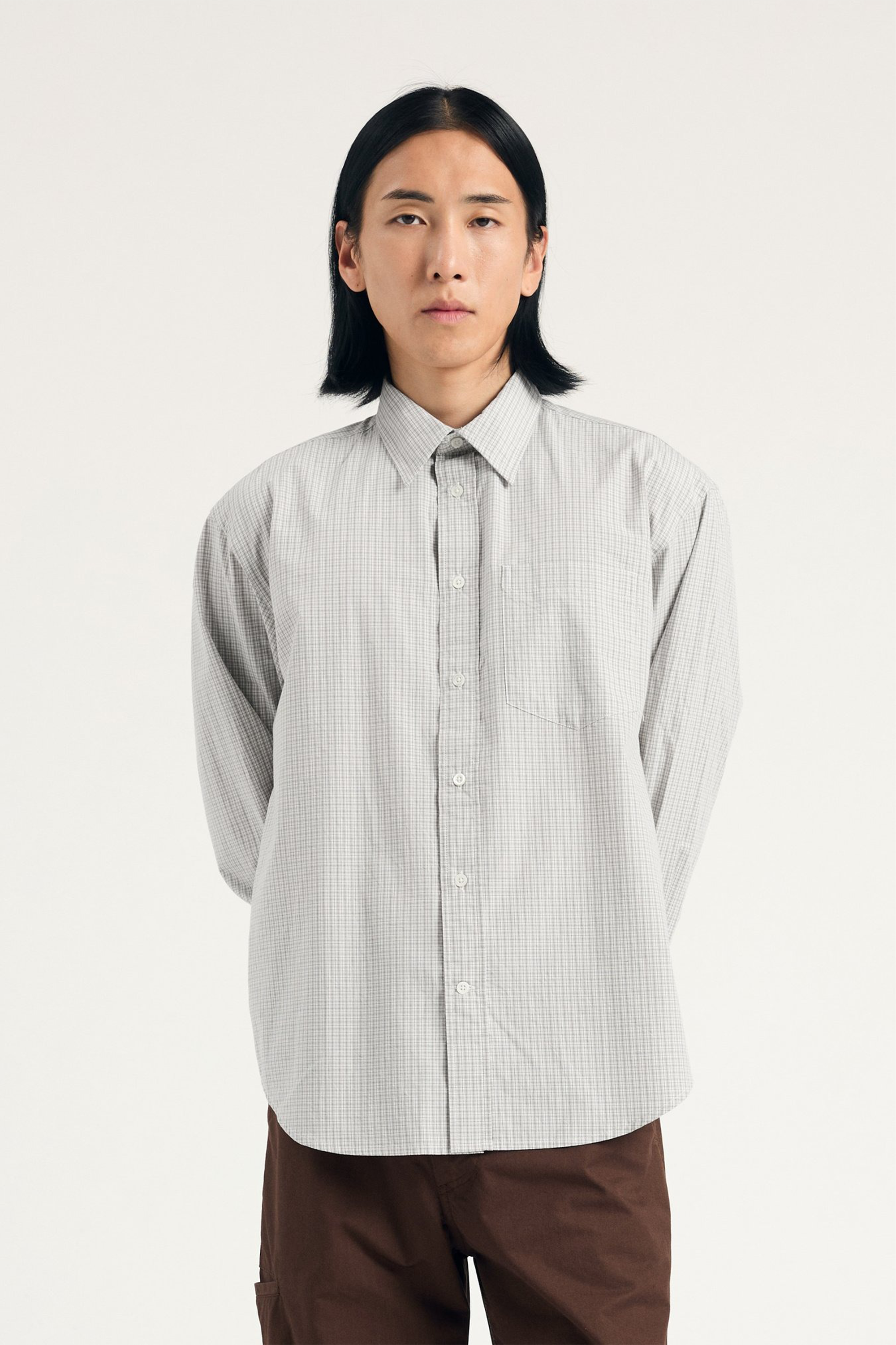 Ole Oversized Poplin Check Shirt Oatmeal_1