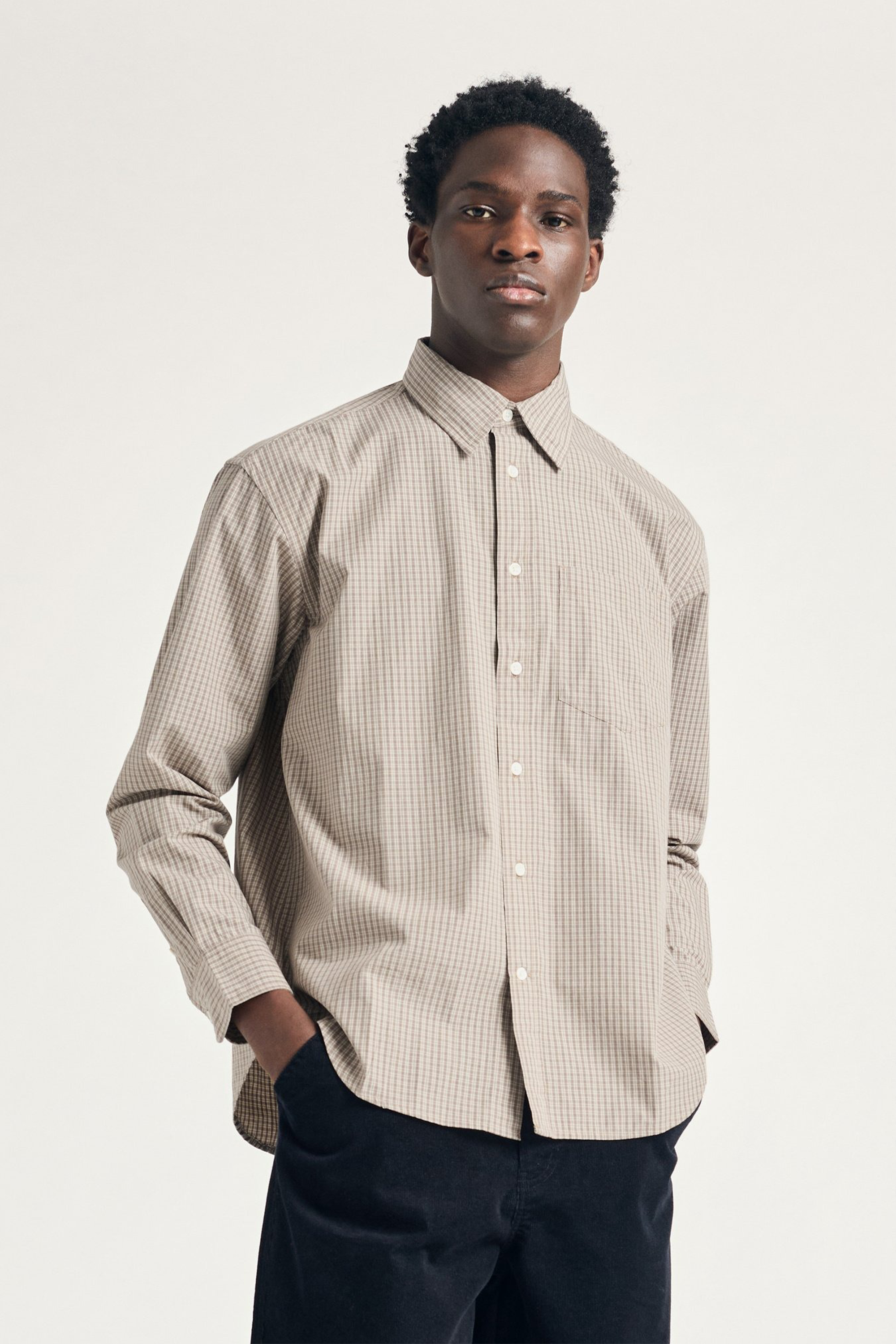 Ole Oversized Poplin Check Shirt Walnut
