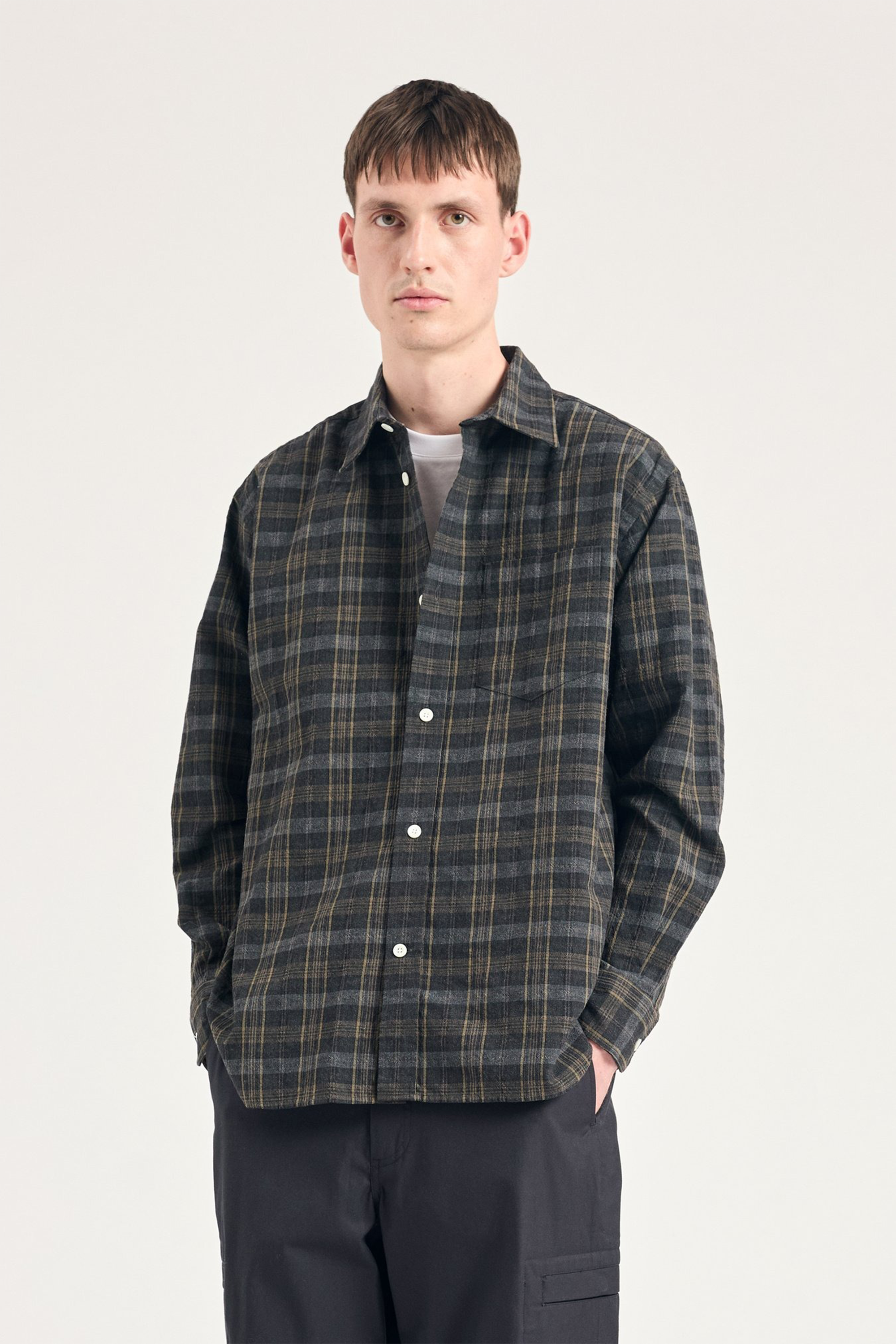Ole Oversized Wool Check Shirt Charcoal Grey