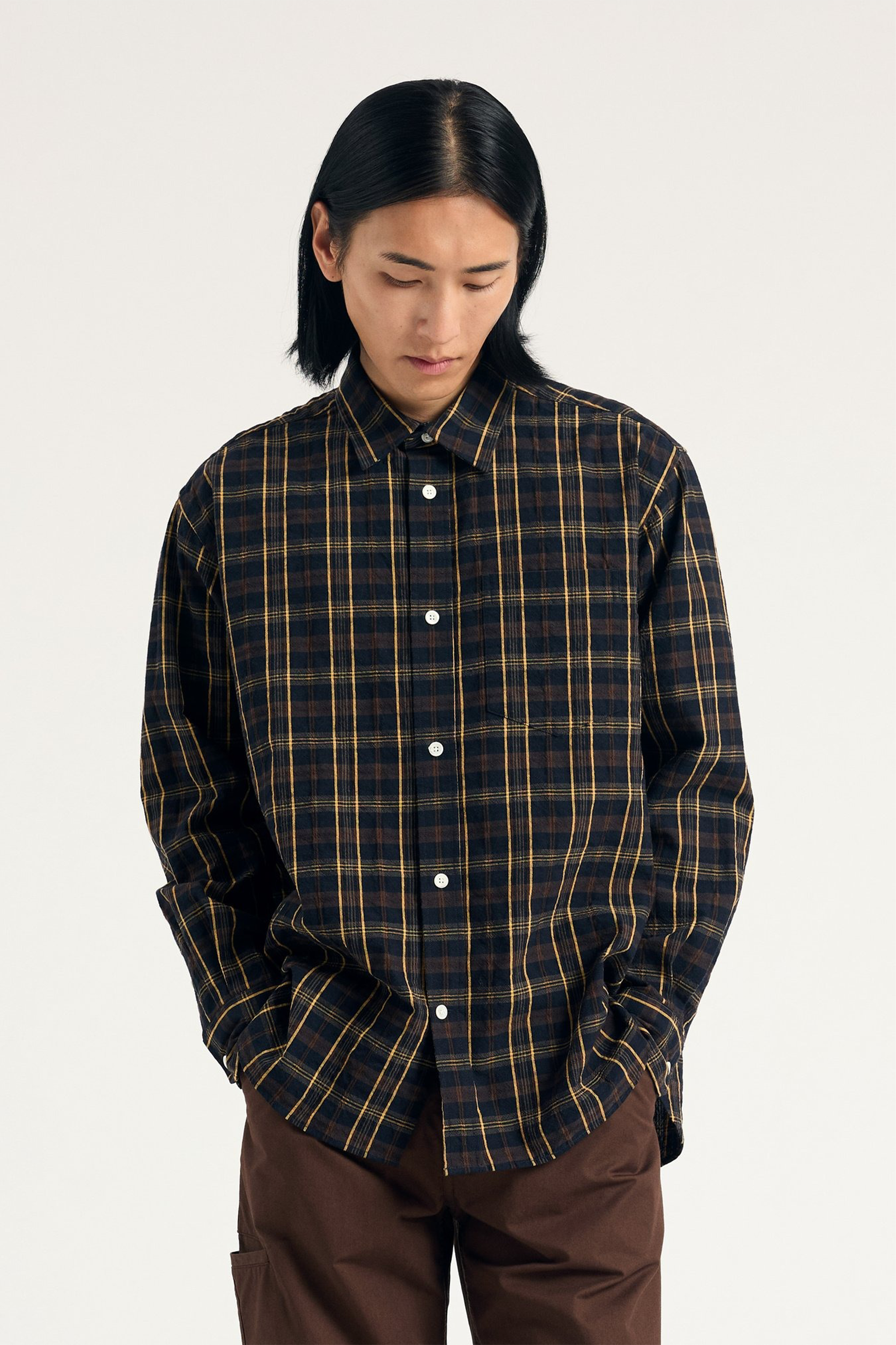 Ole Oversized Wool Check Shirt Dark Navy Check_1