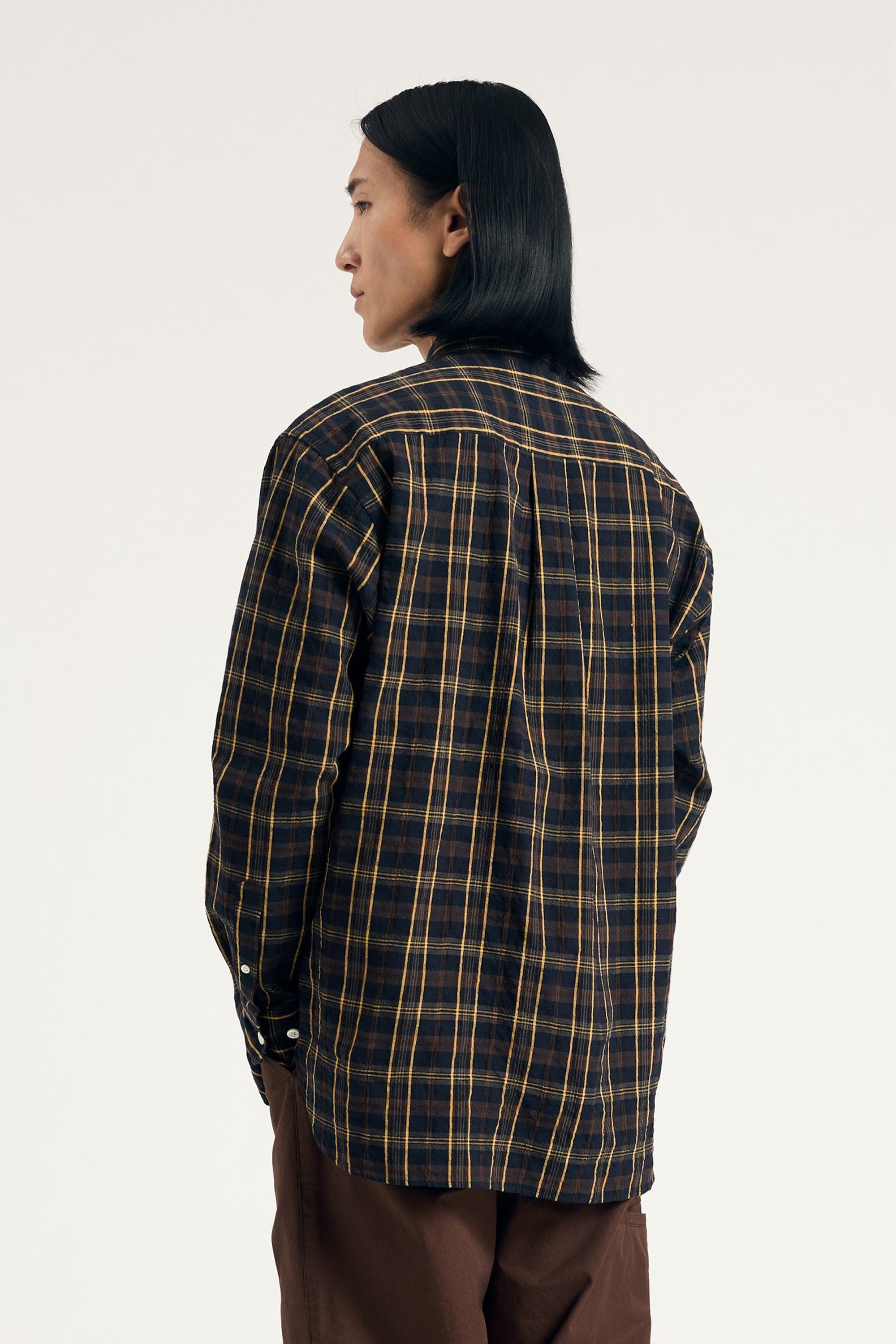 Ole Oversized Wool Check Shirt Dark Navy Check