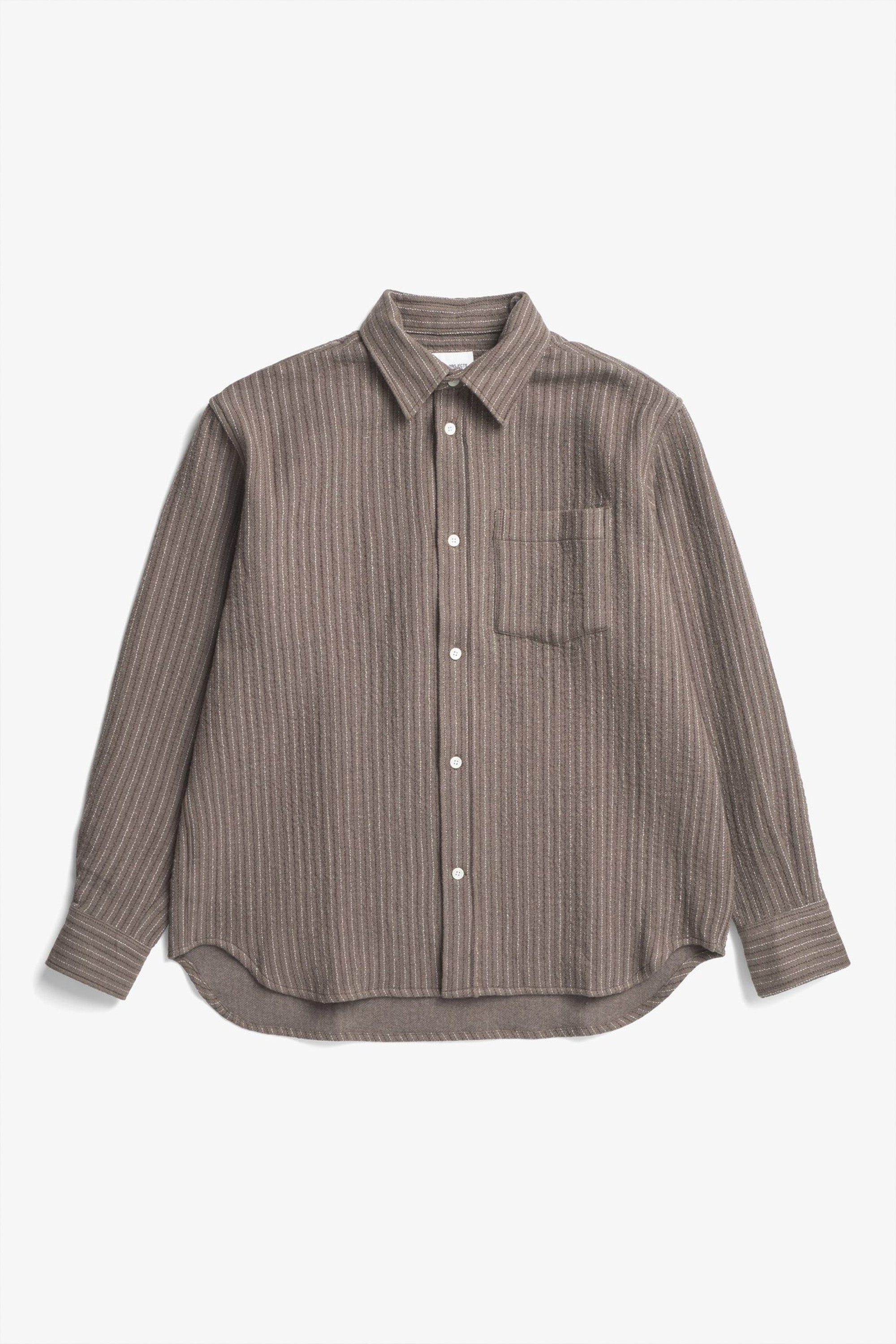 Ole Oversized Wool Stripe Shirt Seal Brown_4