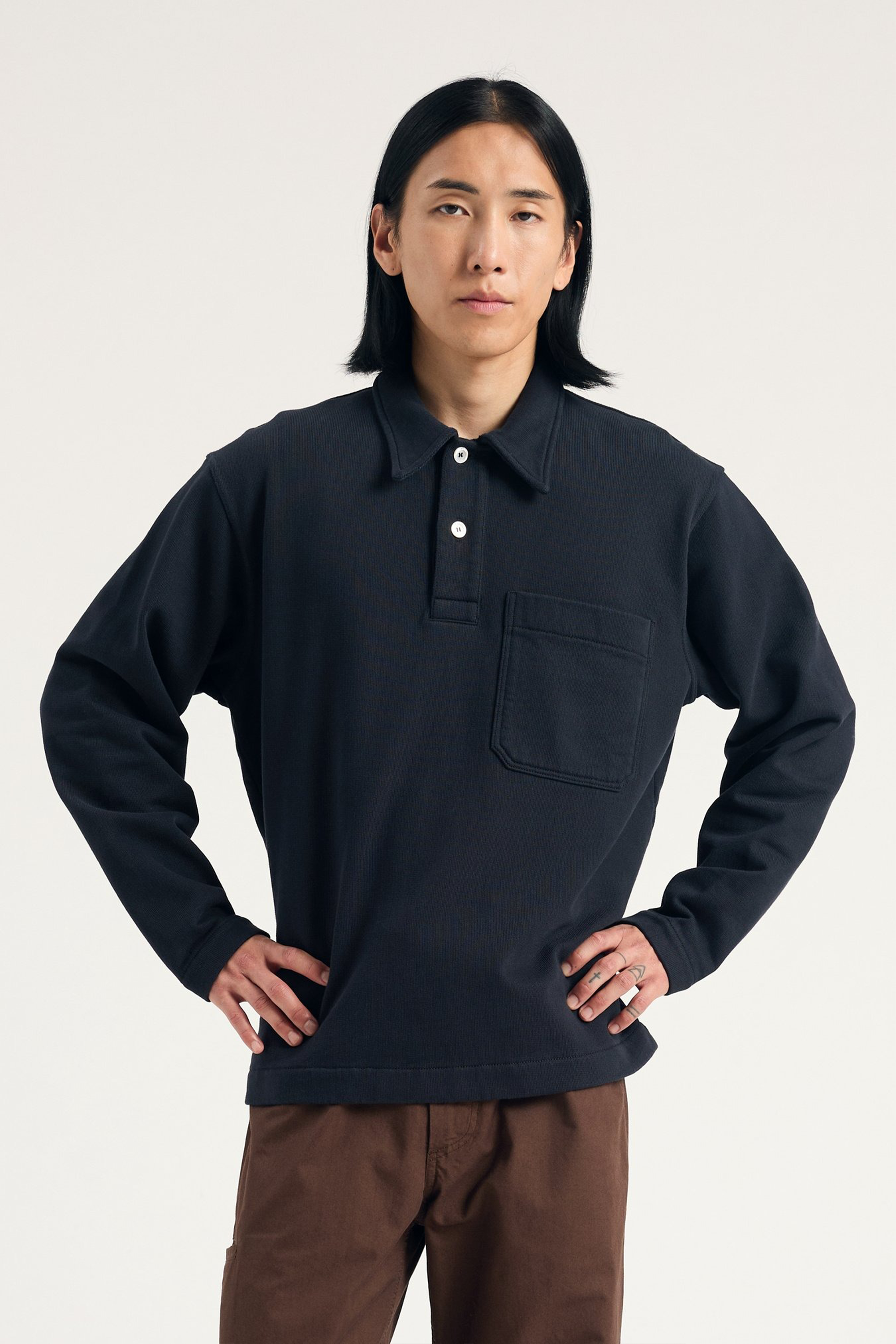 Fraser Relaxed Organic Loopback LS Polo Dark Navy