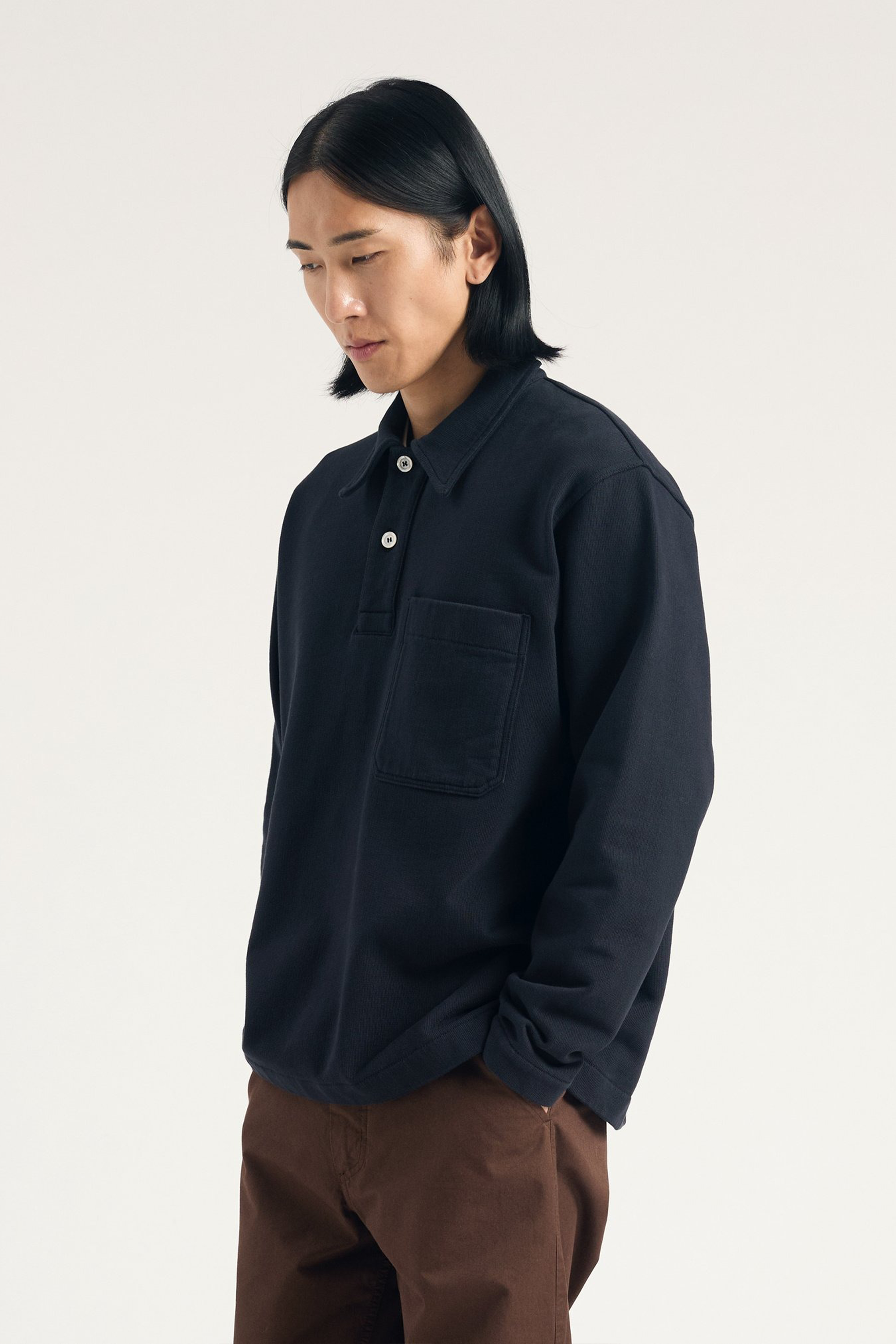 Fraser Relaxed Organic Loopback LS Polo Dark Navy