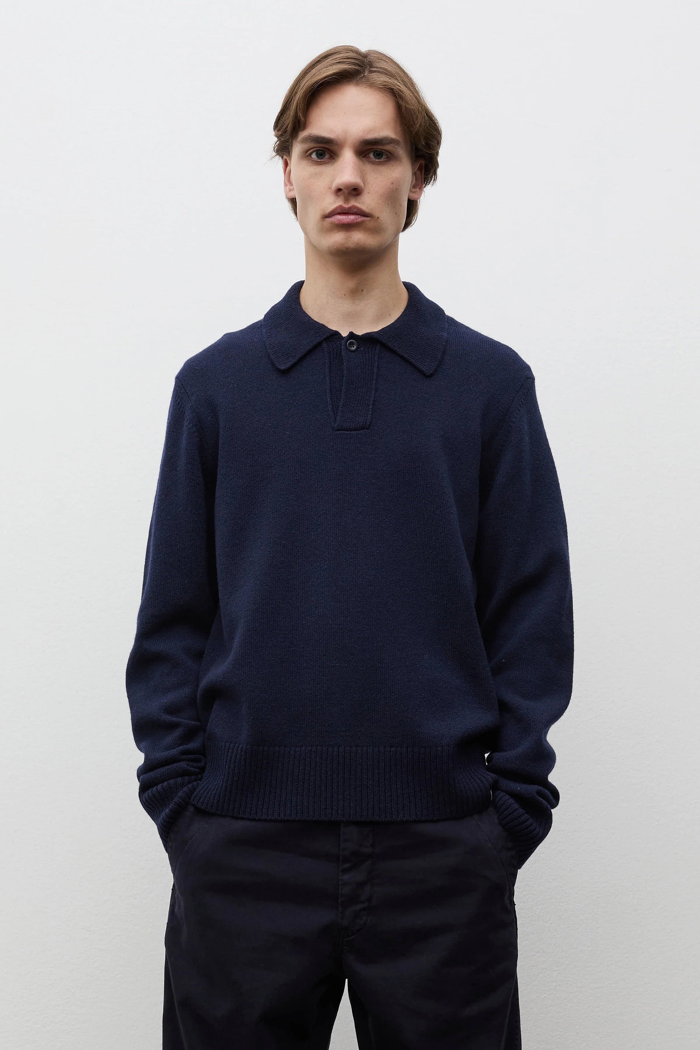 Ristinge Merino Lambswool Polo Dark Navy