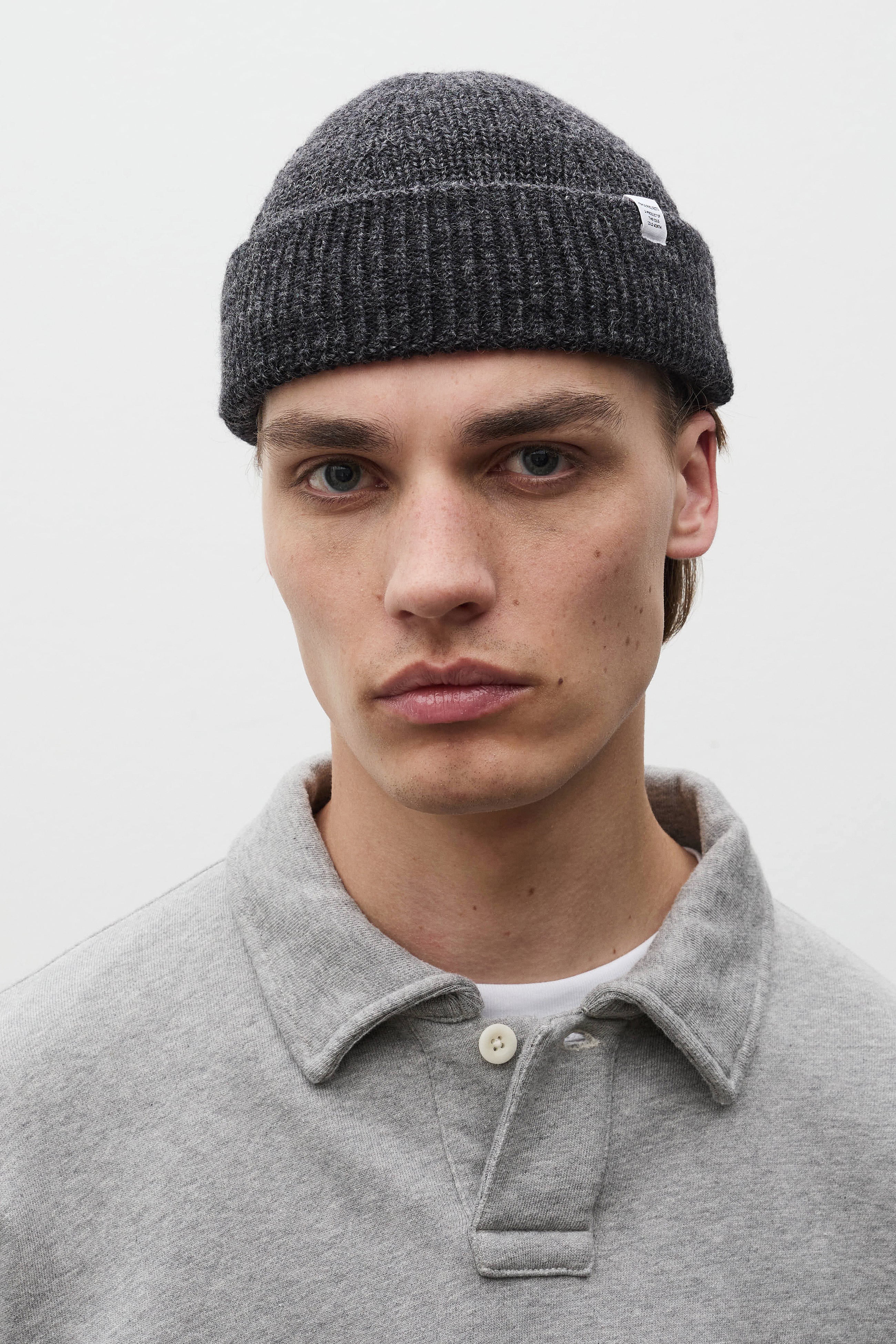 Shallow Cotton Wool Rib Beanie Dark Grey Melange
