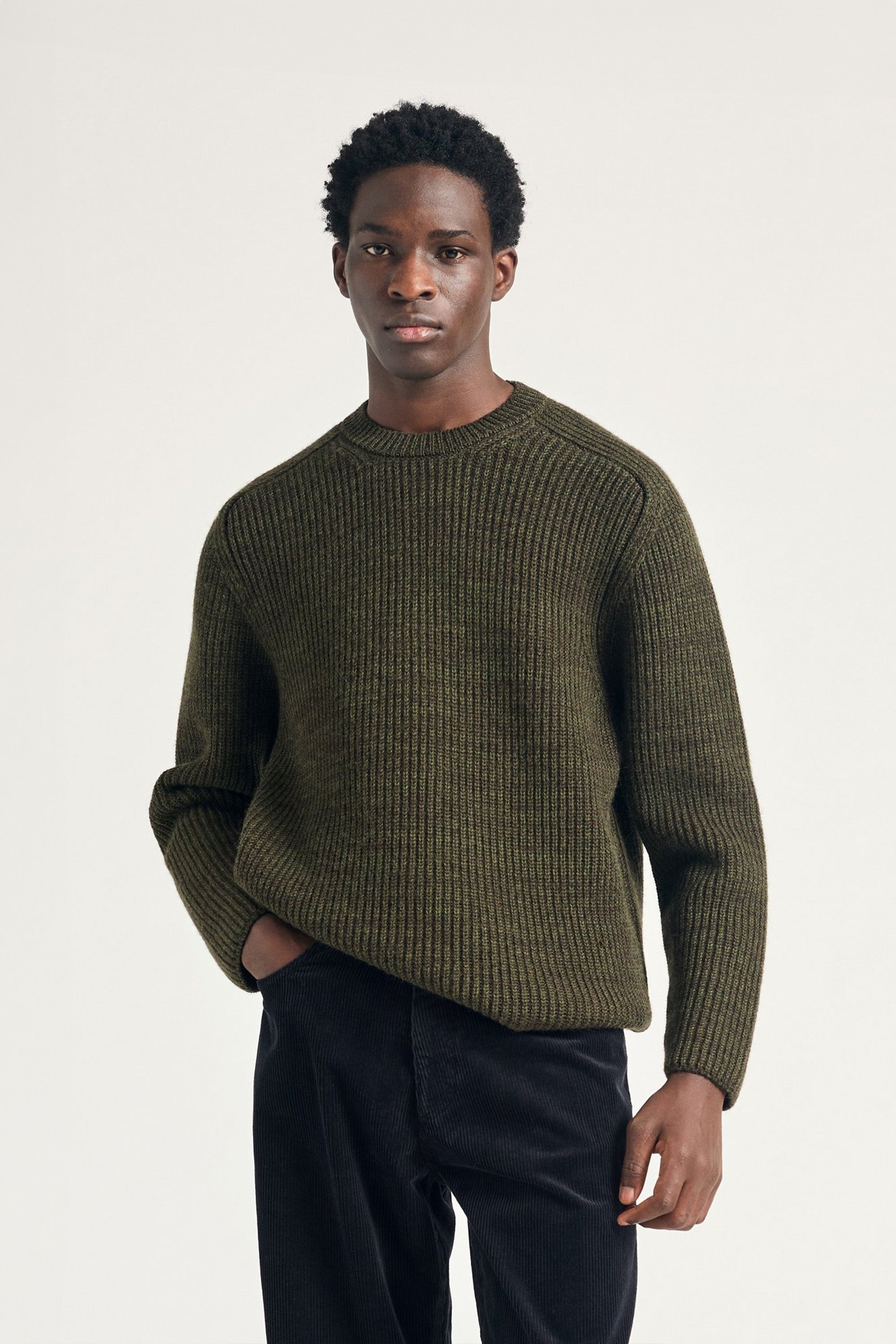 Sigurd Military Rib Crew Neck Olive Night