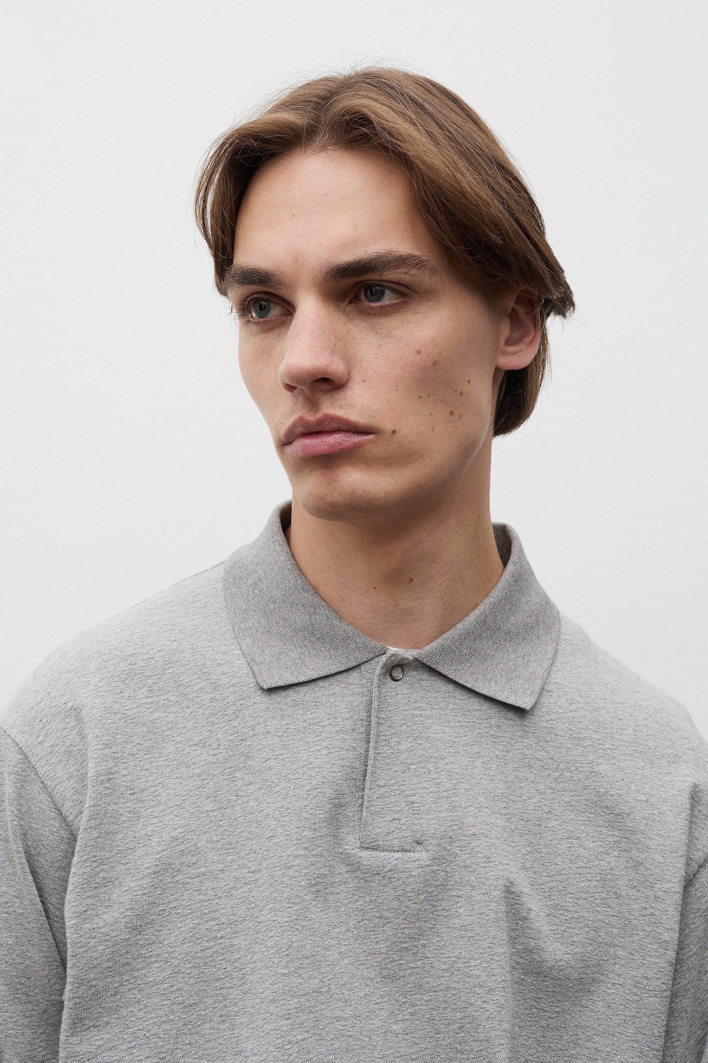 Sylane Relaxed Light Pile Jersey Polo Grey Melange_4