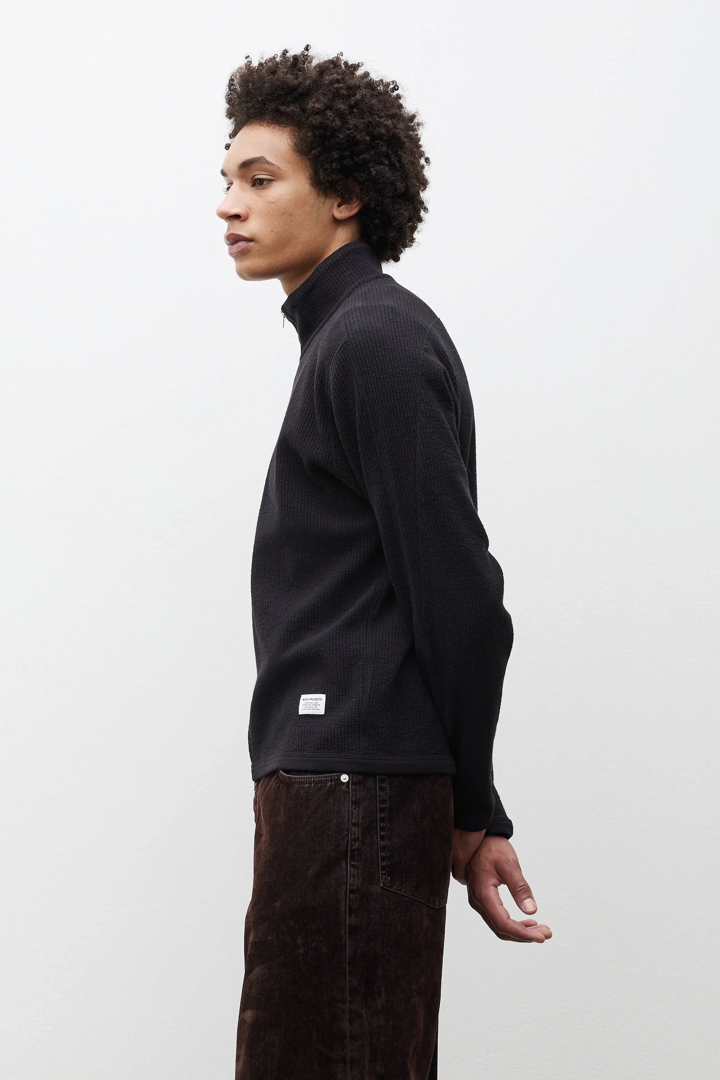 Teno Cotton Hemp Military Rib Zip Cardigan Black_2