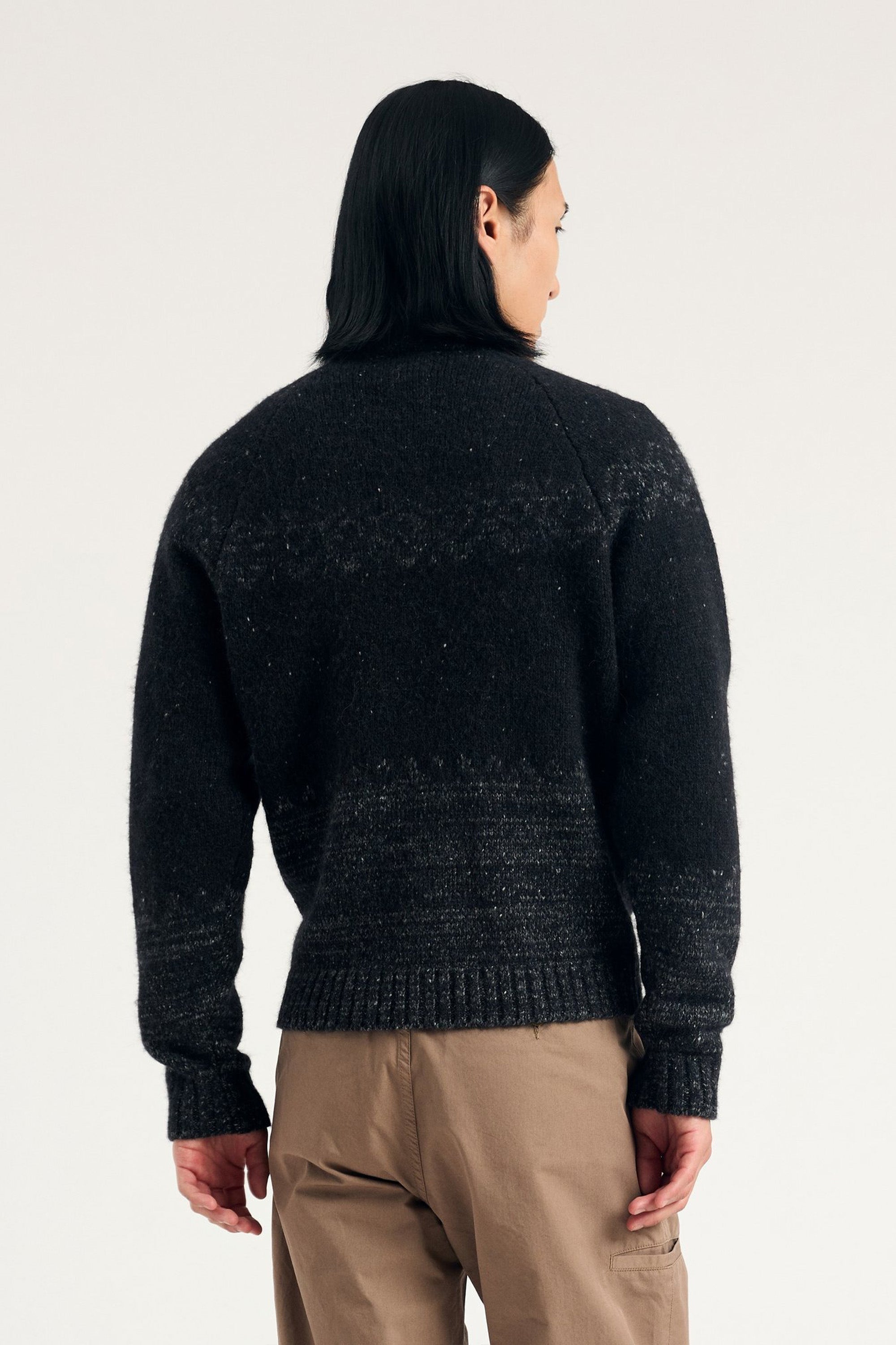 Ulf Full Zip Fairisle Cardigan Dark Grey Melange