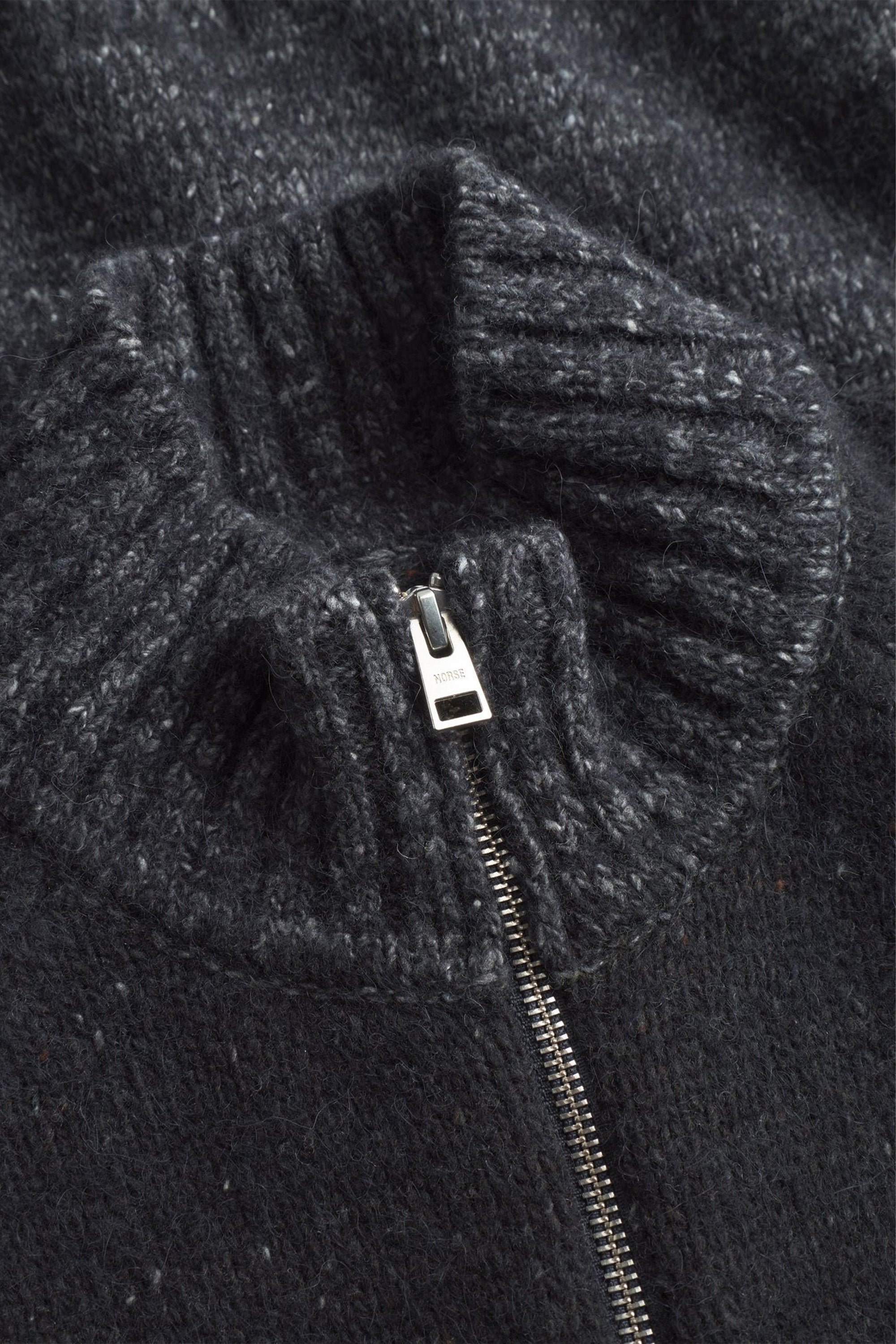 Ulf Full Zip Fairisle Cardigan Dark Grey Melange