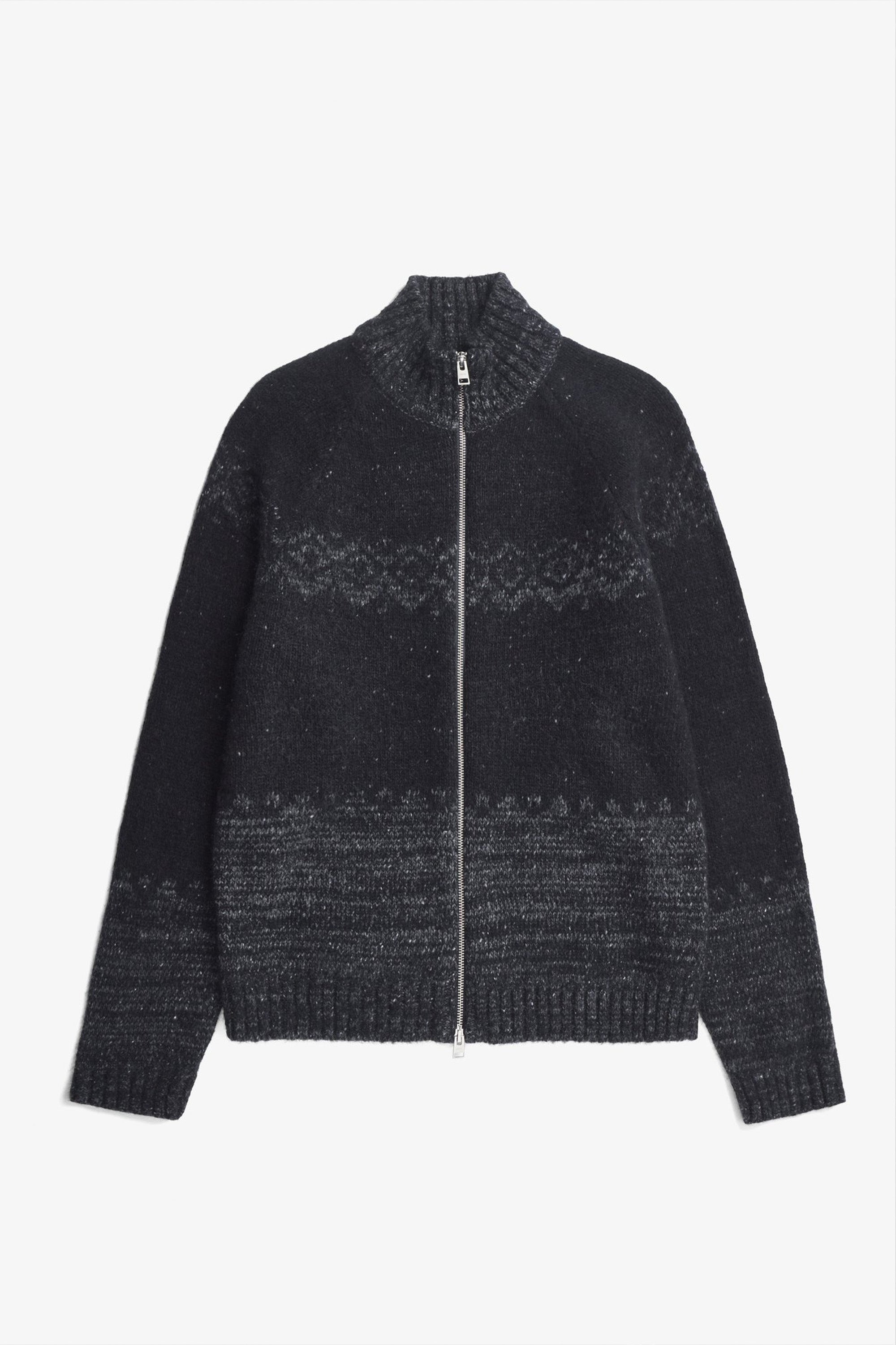 Ulf Full Zip Fairisle Cardigan Dark Grey Melange_4