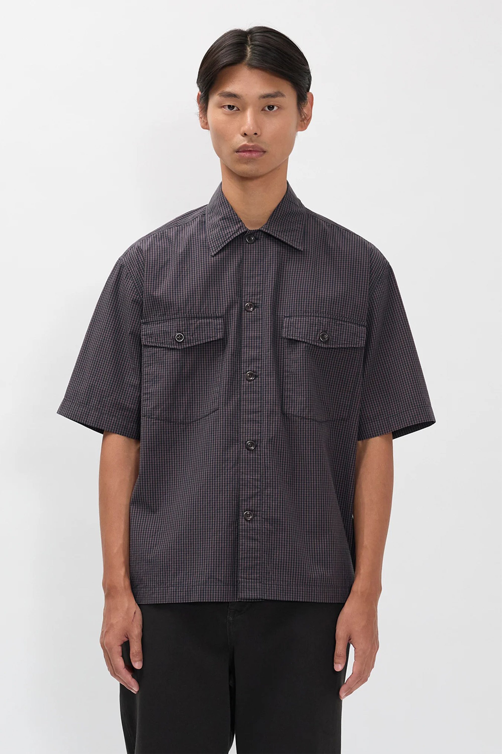 Vestervig Checked SS Safari Shirt Dark Navy Check_1