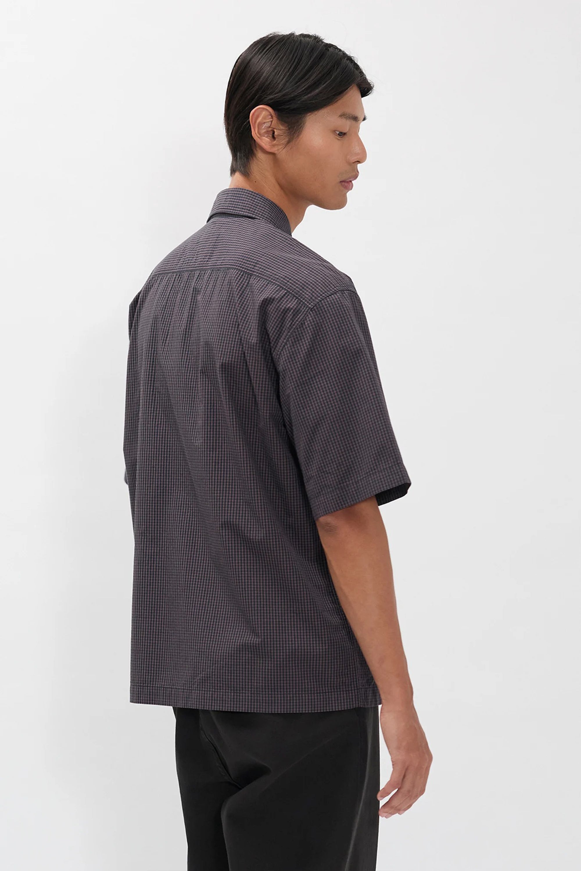 Vestervig Checked SS Safari Shirt Dark Navy Check