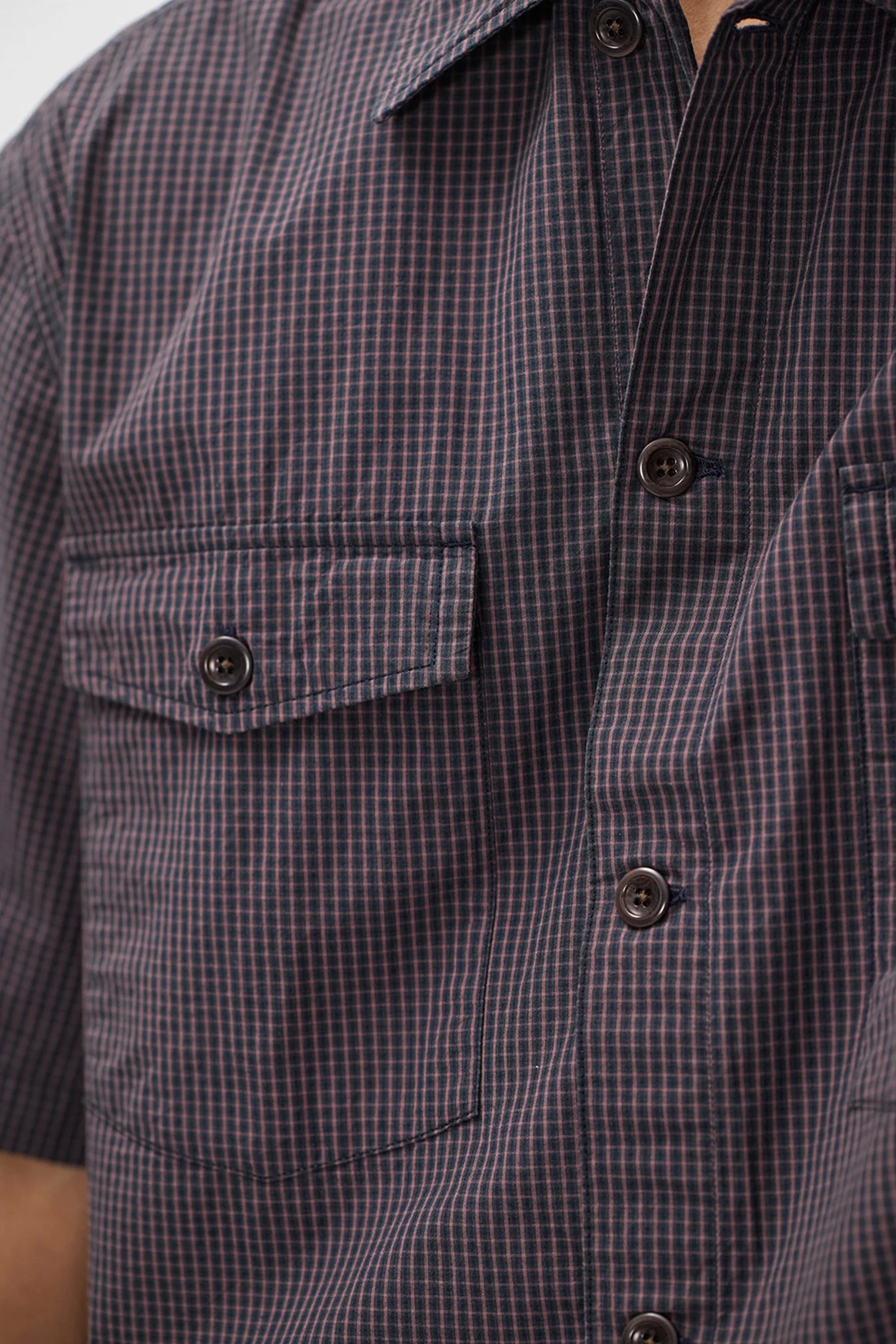 Vestervig Checked SS Safari Shirt Dark Navy Check_4