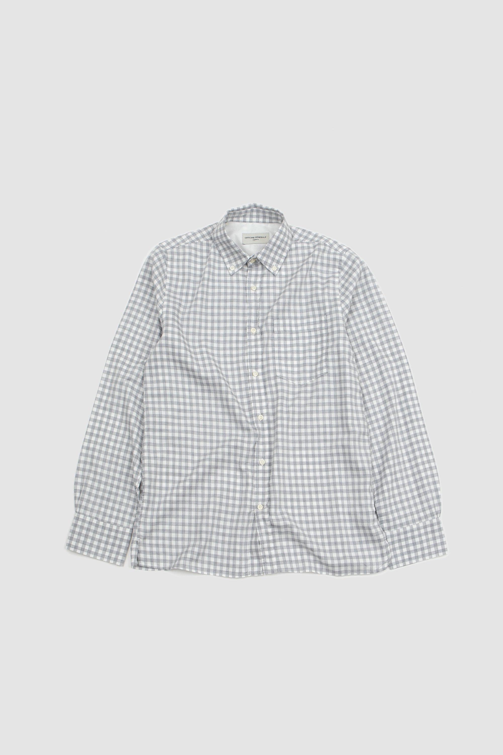 Arsen Brushed Cotton Shirt  Mini Check White/Light Grey_1