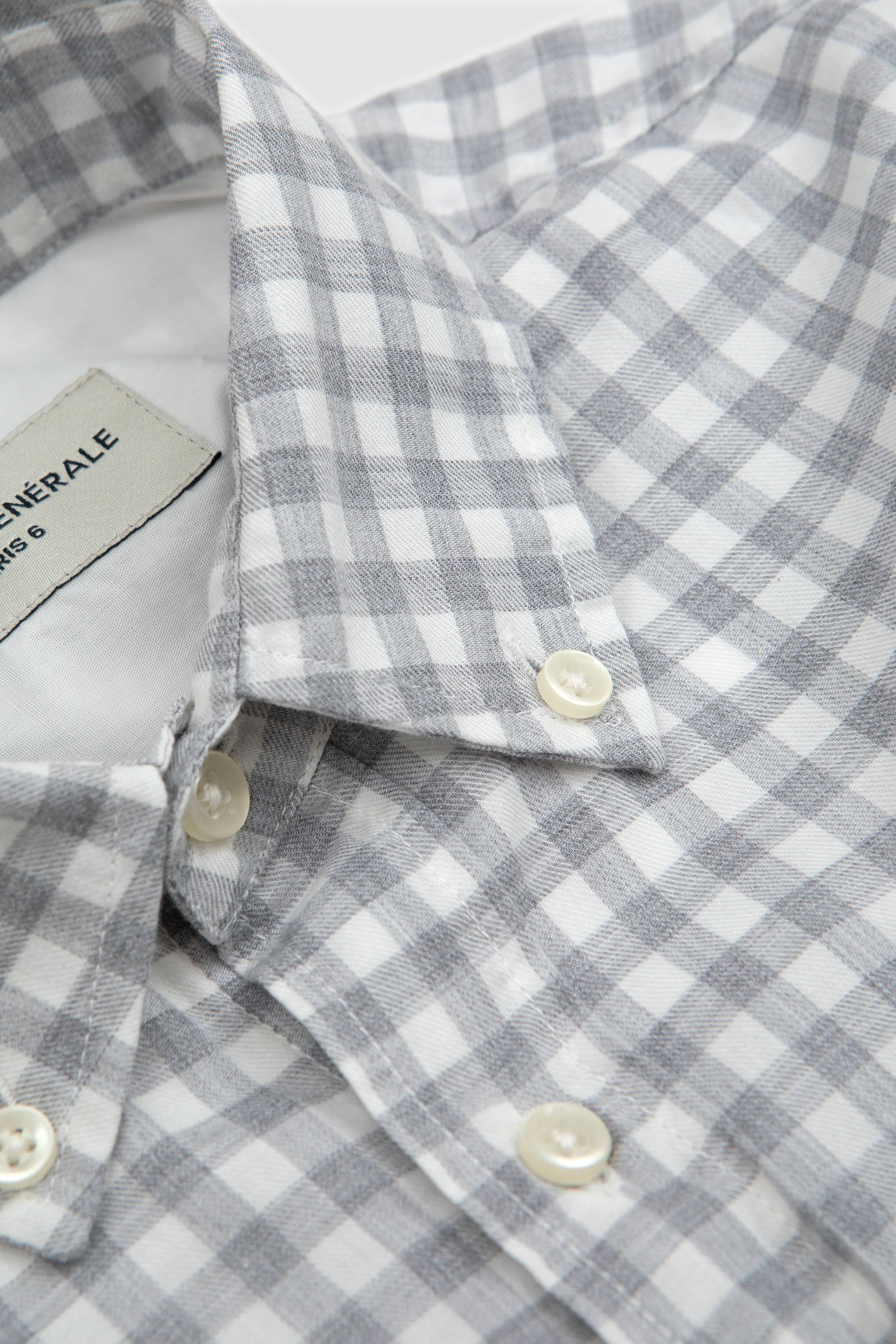 Arsen Brushed Cotton Shirt  Mini Check White/Light Grey