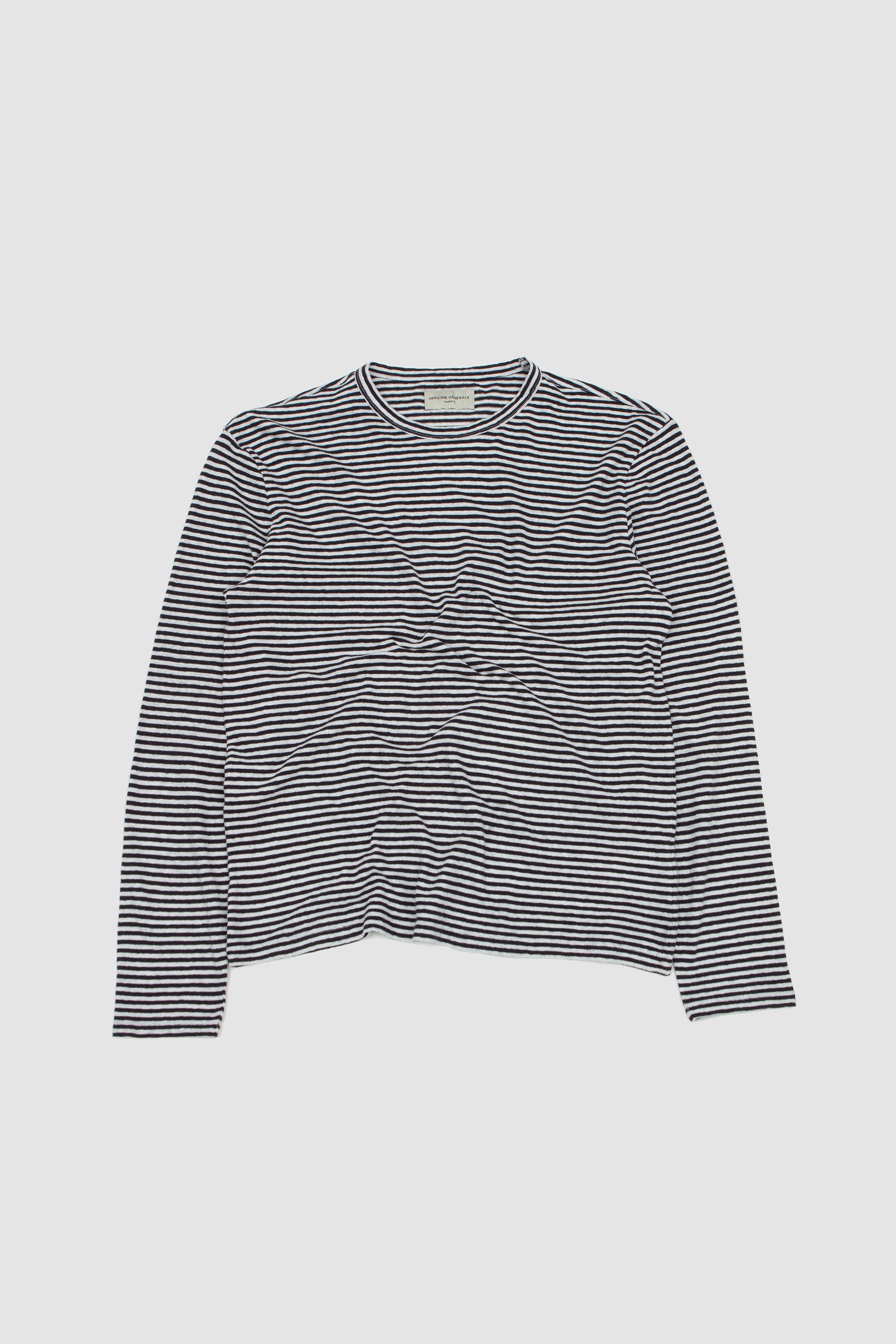 LS Mini Stripes Tee White/ Dark Navy_1