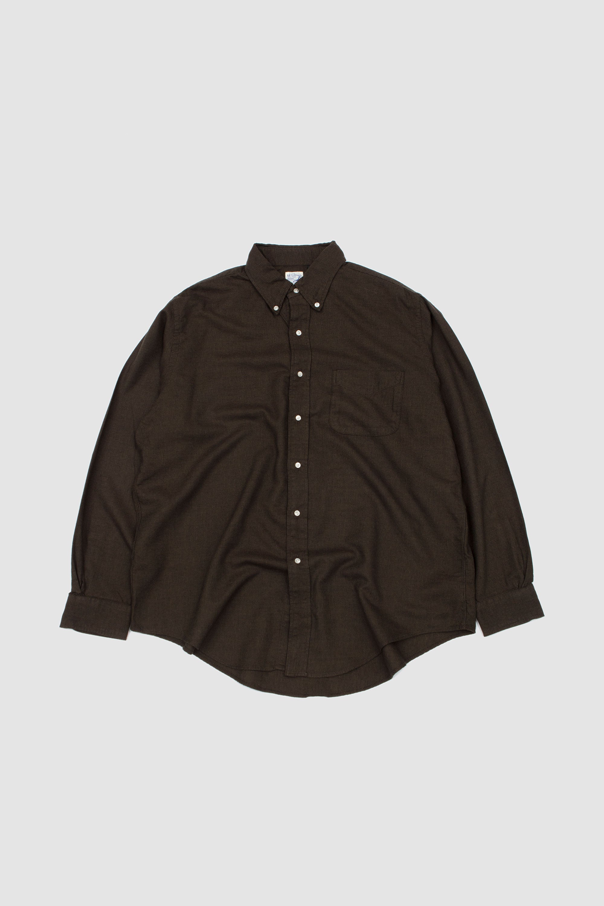 Standard Button Down Shirt Soft Subtly Brushed Mini Coffee Check_1