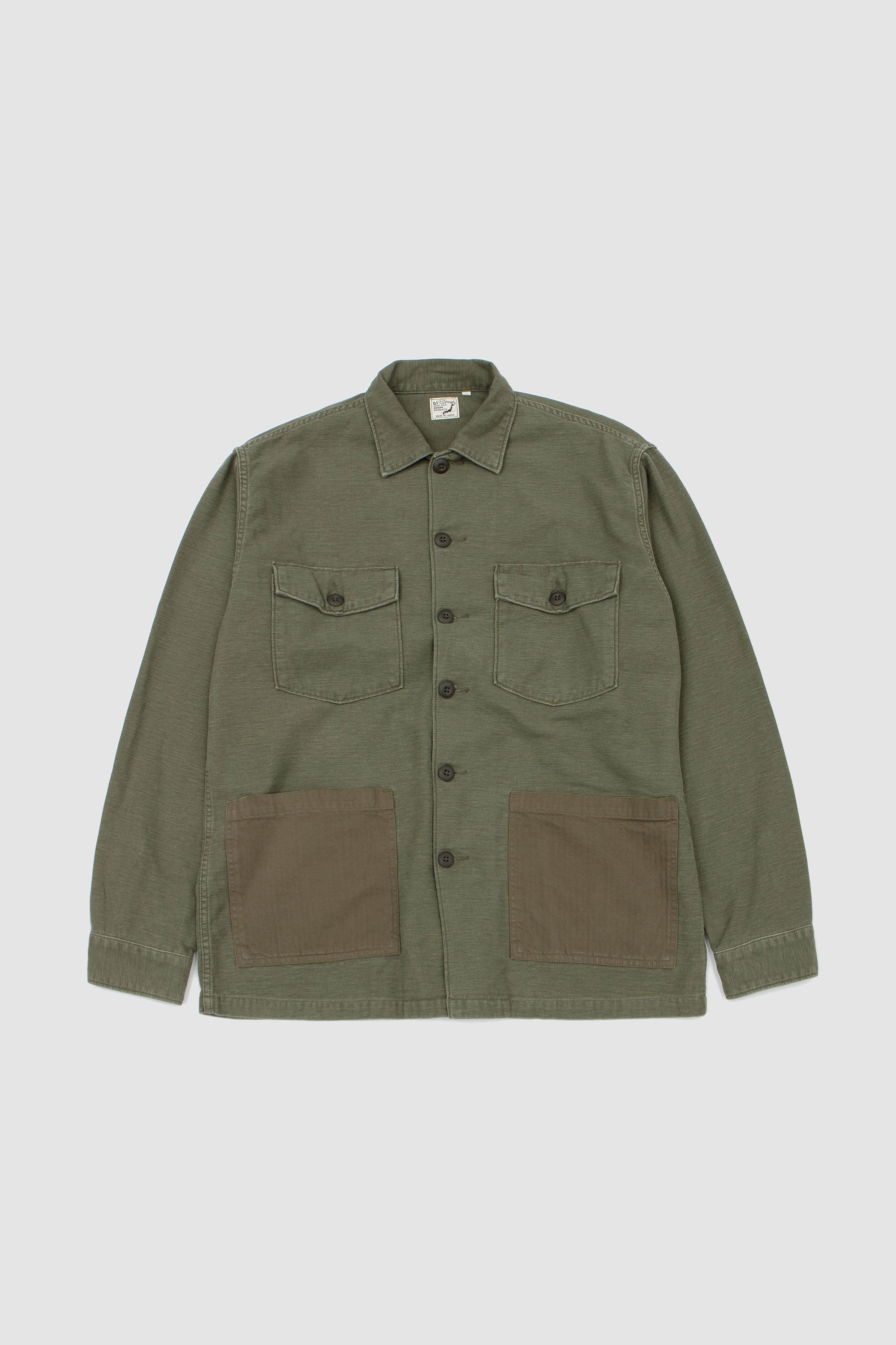 Vintage Washed 4 Pockets U.S. Army Shirt Dark Olive Stone